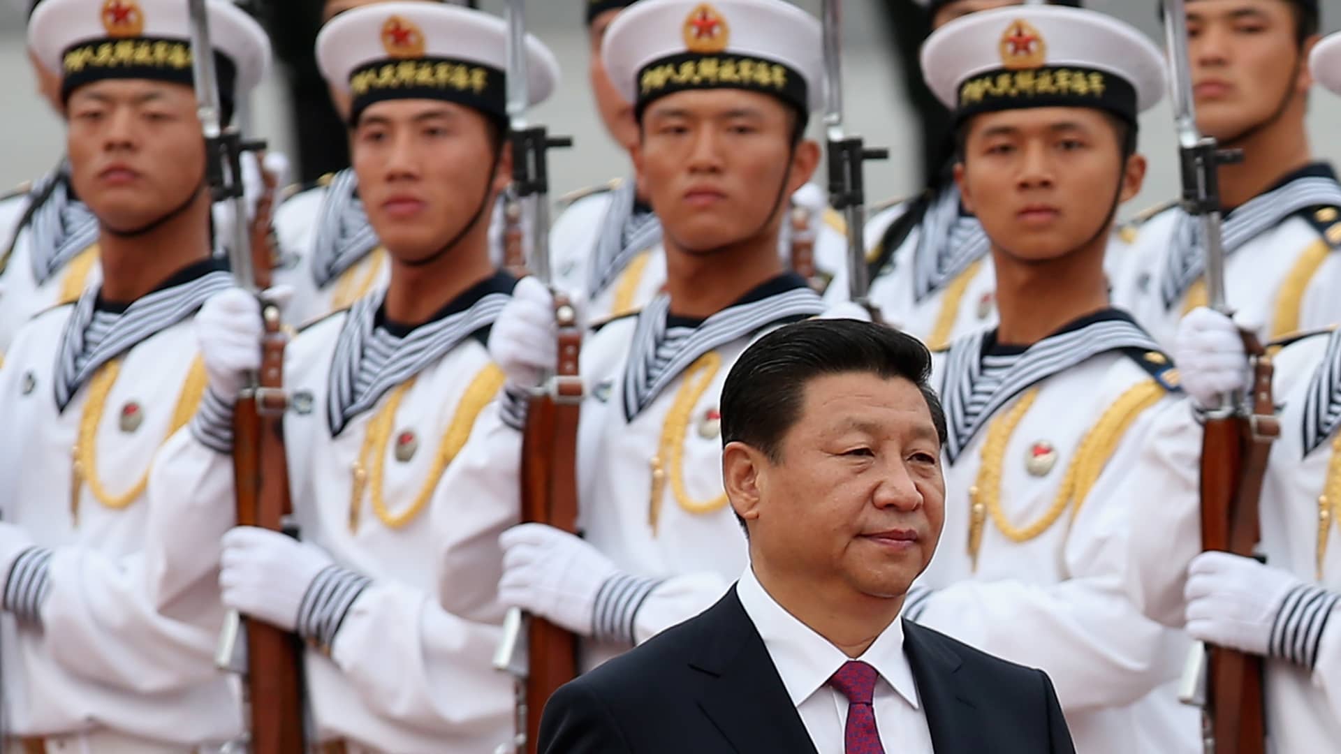 Chinese President Xi Jinping with a naval honor guard.