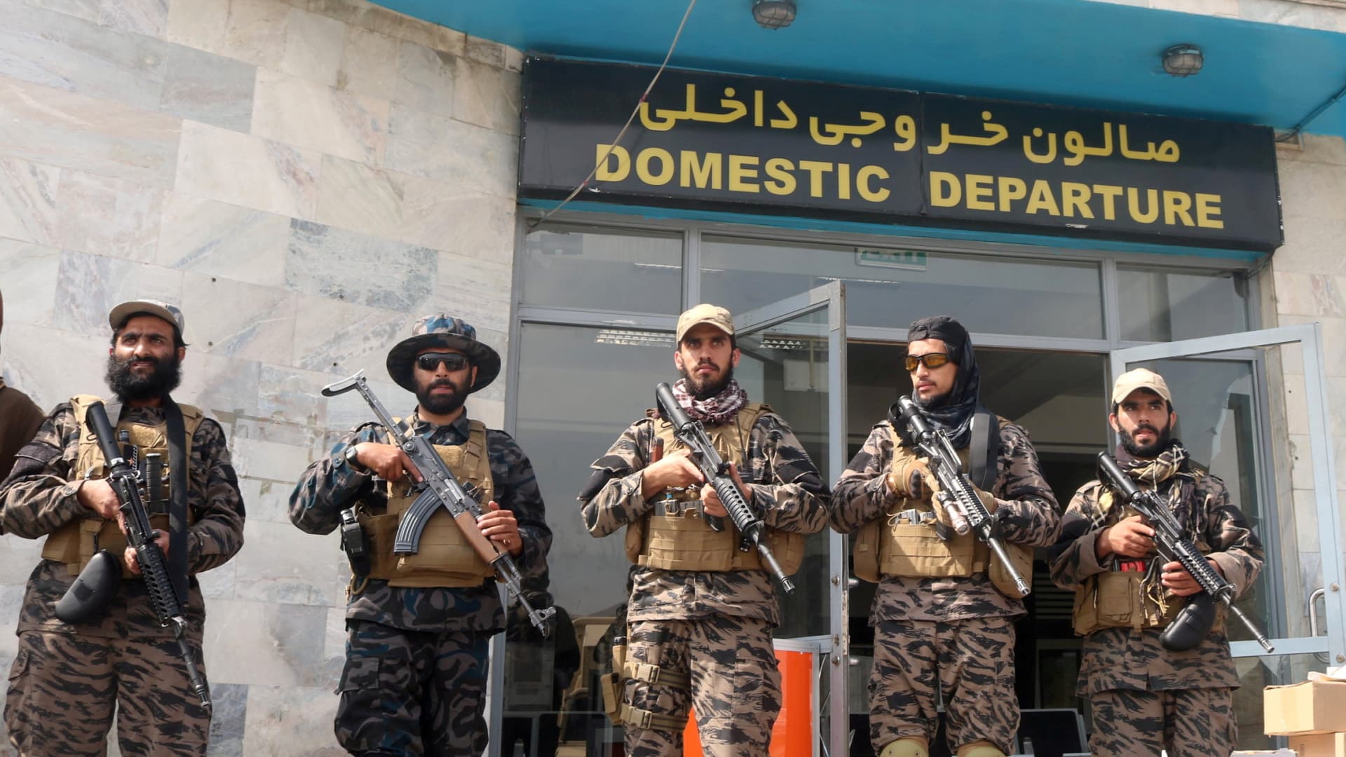 Taliban forces stand guard a day after the U.S. troops withdrawal from Hamid Karzai International Airport in Kabul, Afghanistan August 31, 2021.