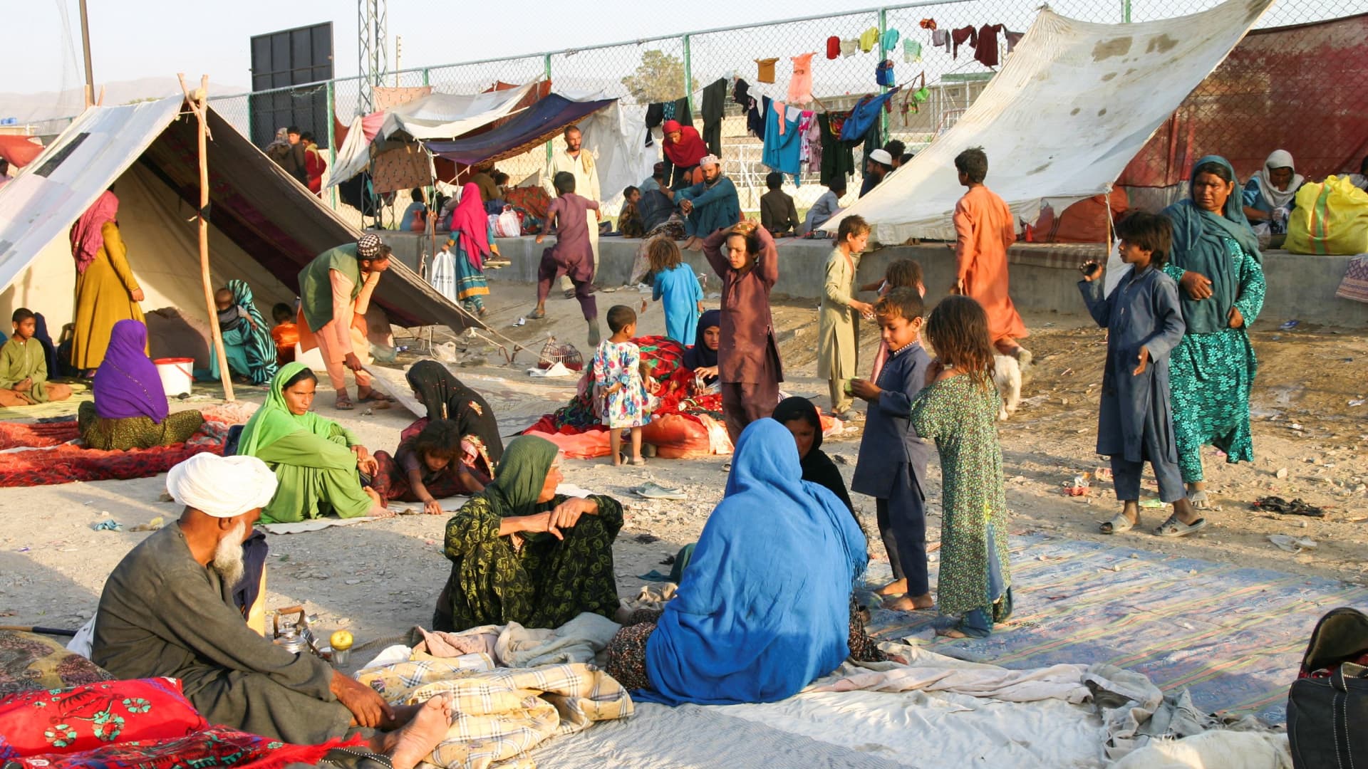 Families who arrived from Afghanistan are seen at their makeshift tents as they take refuge near a railway station in Chaman, Pakistan September 1, 2021.