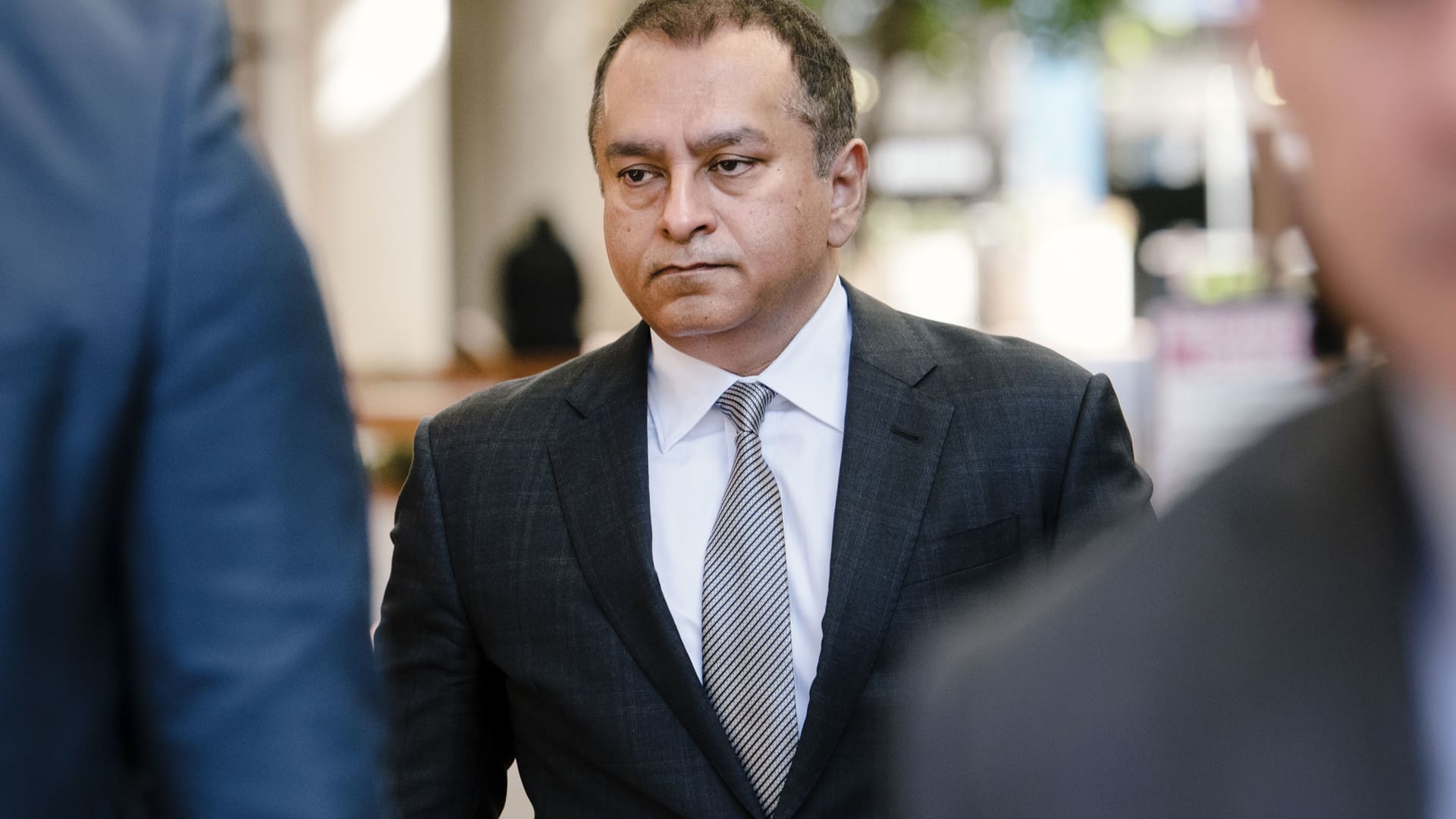 Sunny Balwani, former president and chief operating officer of Theranos Inc., leaves federal court in San Jose, California, Oct. 2, 2019.