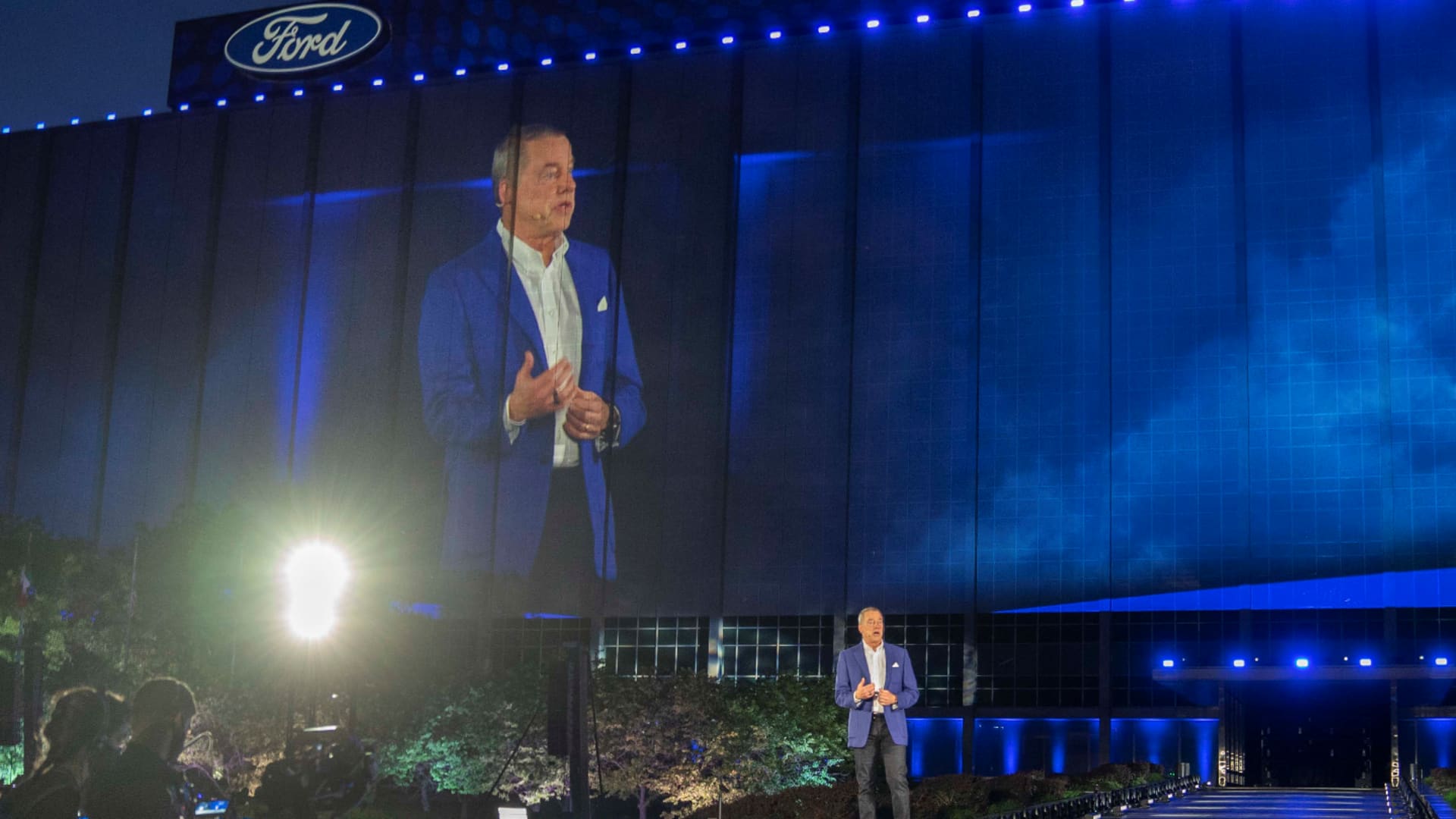 Ford Chairman Bill Ford speaks May 19, 2021 during the unveiling of the electric F-150 Lightning pickup truck outside the automaker's world headquarters in Dearborn, Mich.
