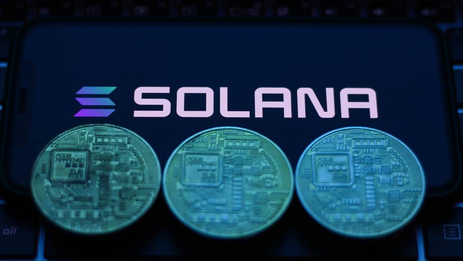 The logo of cryptocurrency platform Solana.
