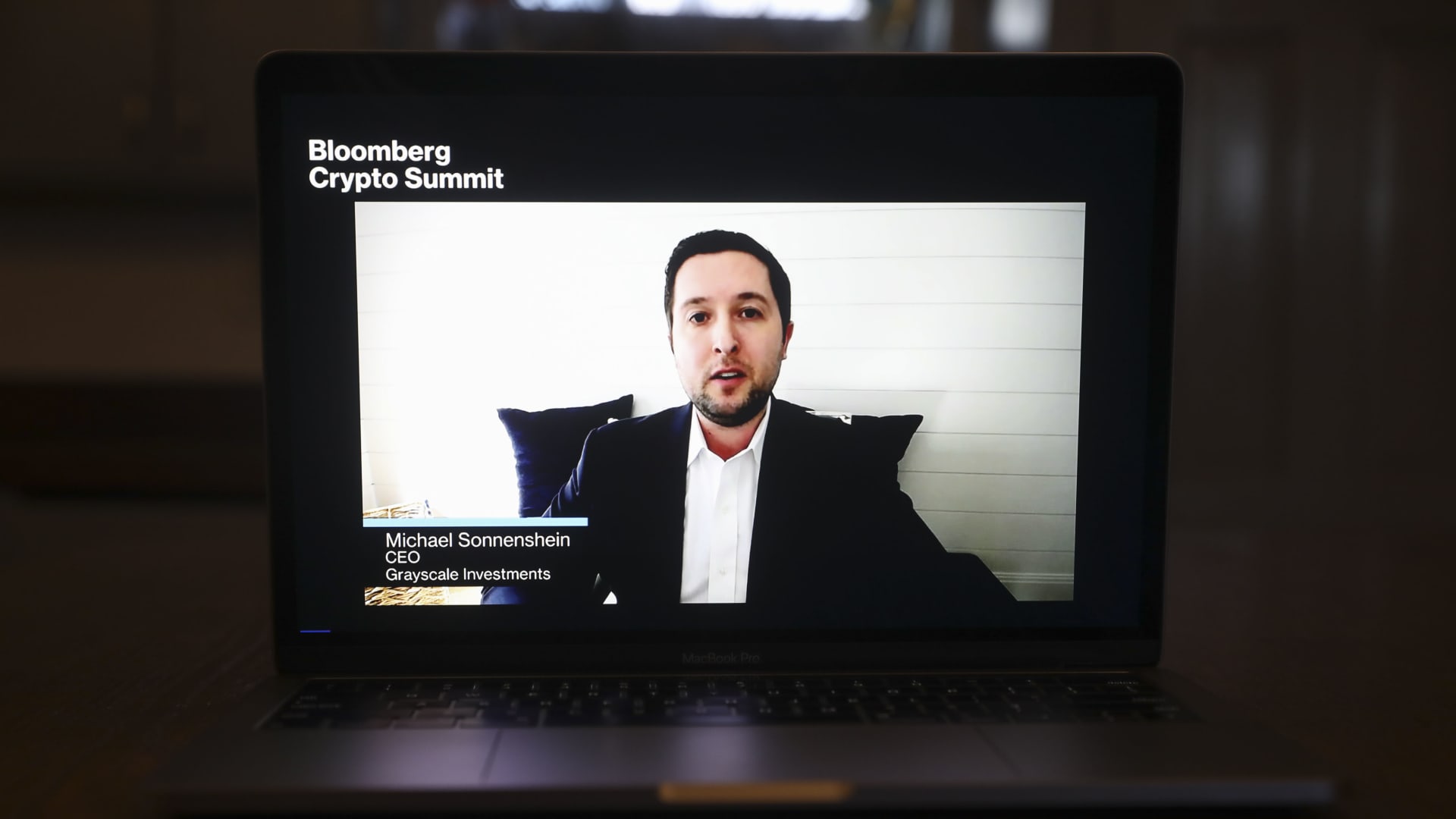 Michael Sonnenshein, chief executive officer of Grayscale Investments LLC, speaks virtually during a Crypto Summit Feb. 25, 2021.