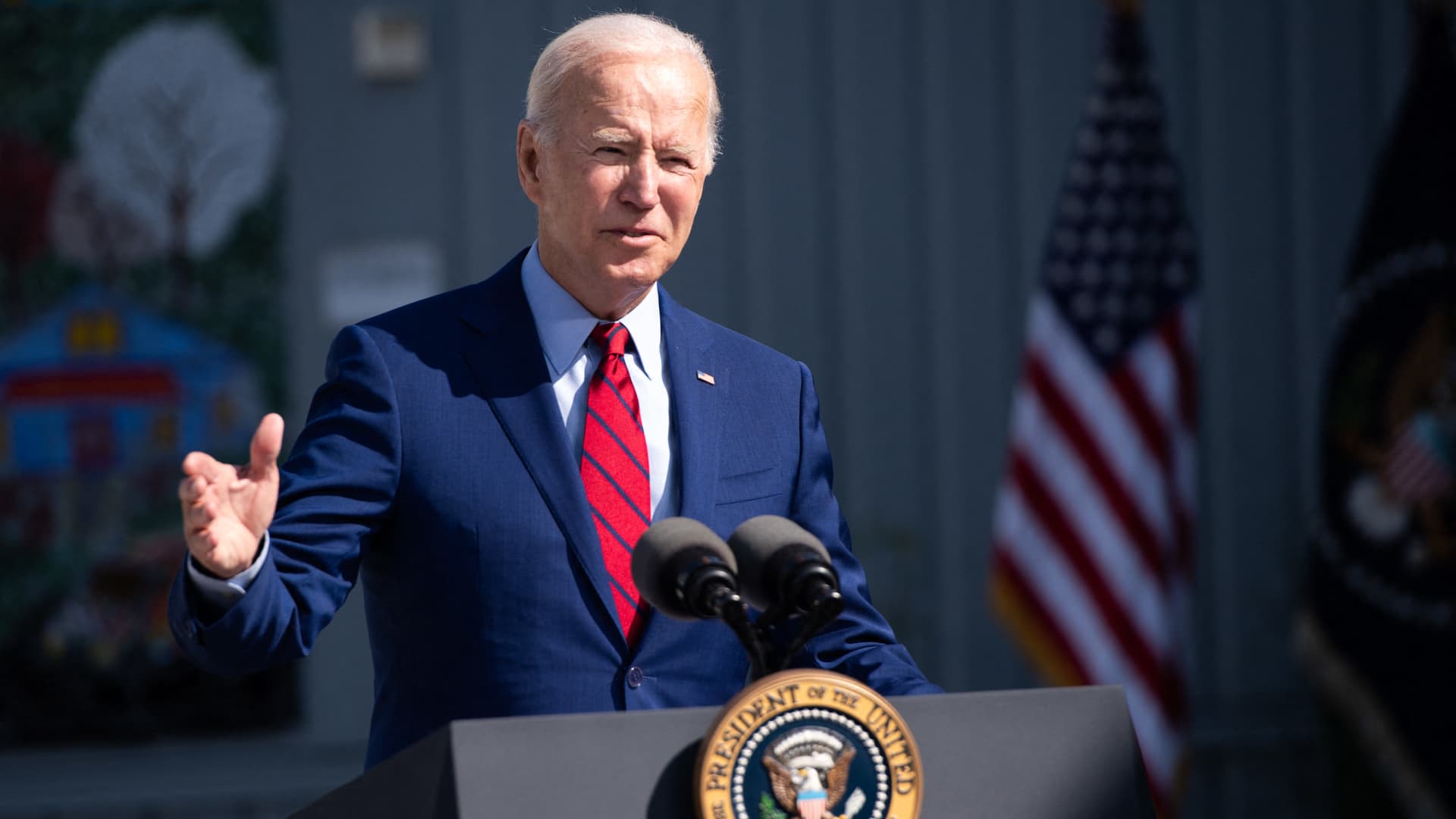US President Joe Biden speaks about coronavirus protections in schools during a visit to Brookland Middle School in Washington, DC, September 10, 2021.