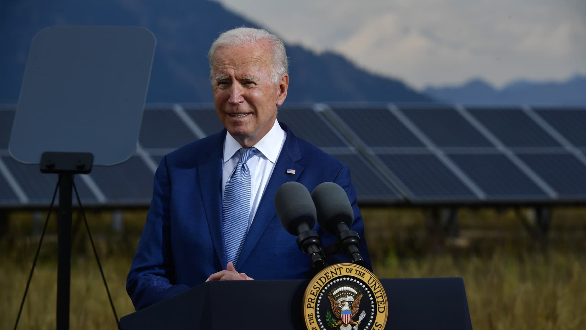 President Joe Biden makes remarks during a press conference on the grounds of National Renewable Energy Laboratory (NREL) on September 14, 2021 in Arvada, Colorado.