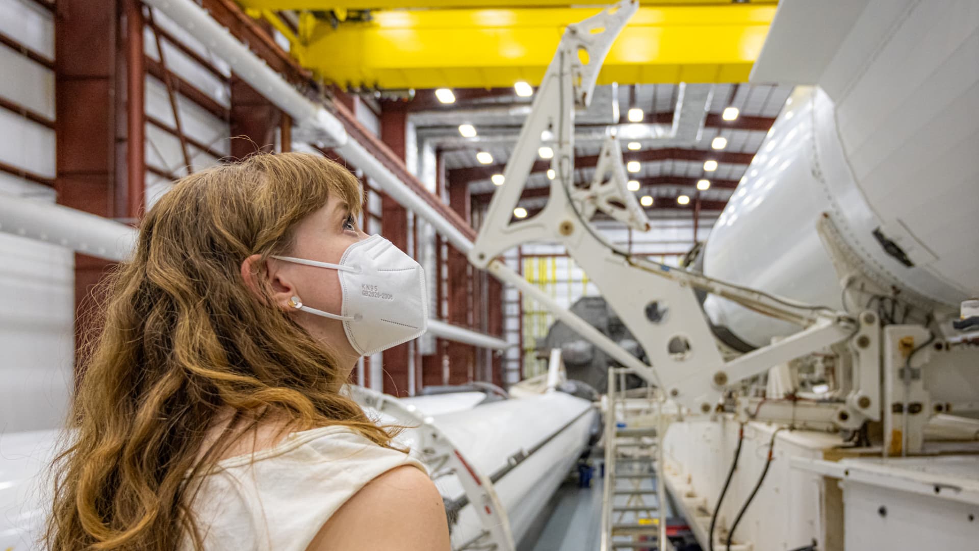Hayley Arceneaux takes a look at the SpaceX Crew Dragon capsule and Falcon 9 rocket that will carry the crew to orbit.