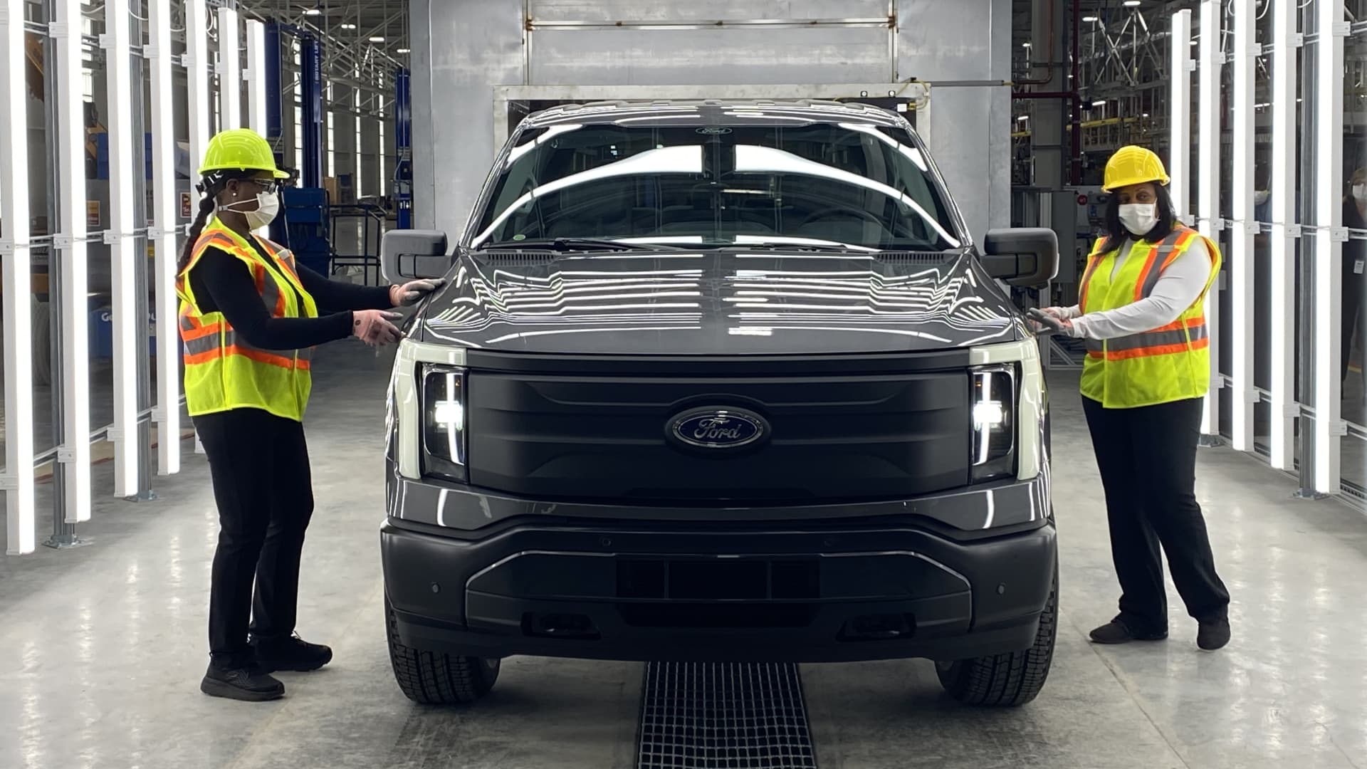 Ford has started initial pre-production of its electric F-150 Lightning pickup truck at a new plant in Dearborn, Mich.