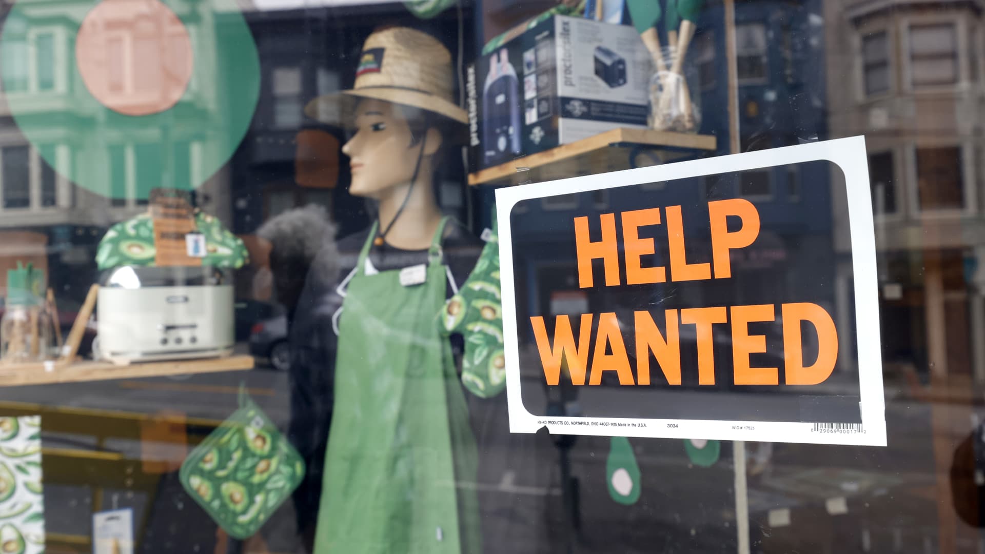 A help wanted sign is posted in the window of hardware store on September 16, 2021 in San Francisco, California.