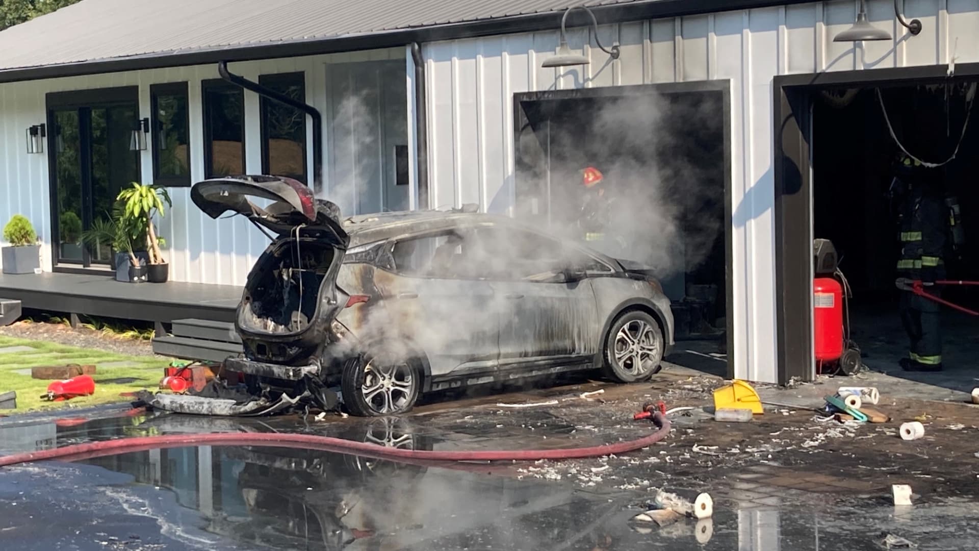 A 2019 Chevrolet Bolt EV caught fire at a home in Cherokee County, Georgia on Sept. 13, 2021, according to the local fire department.
