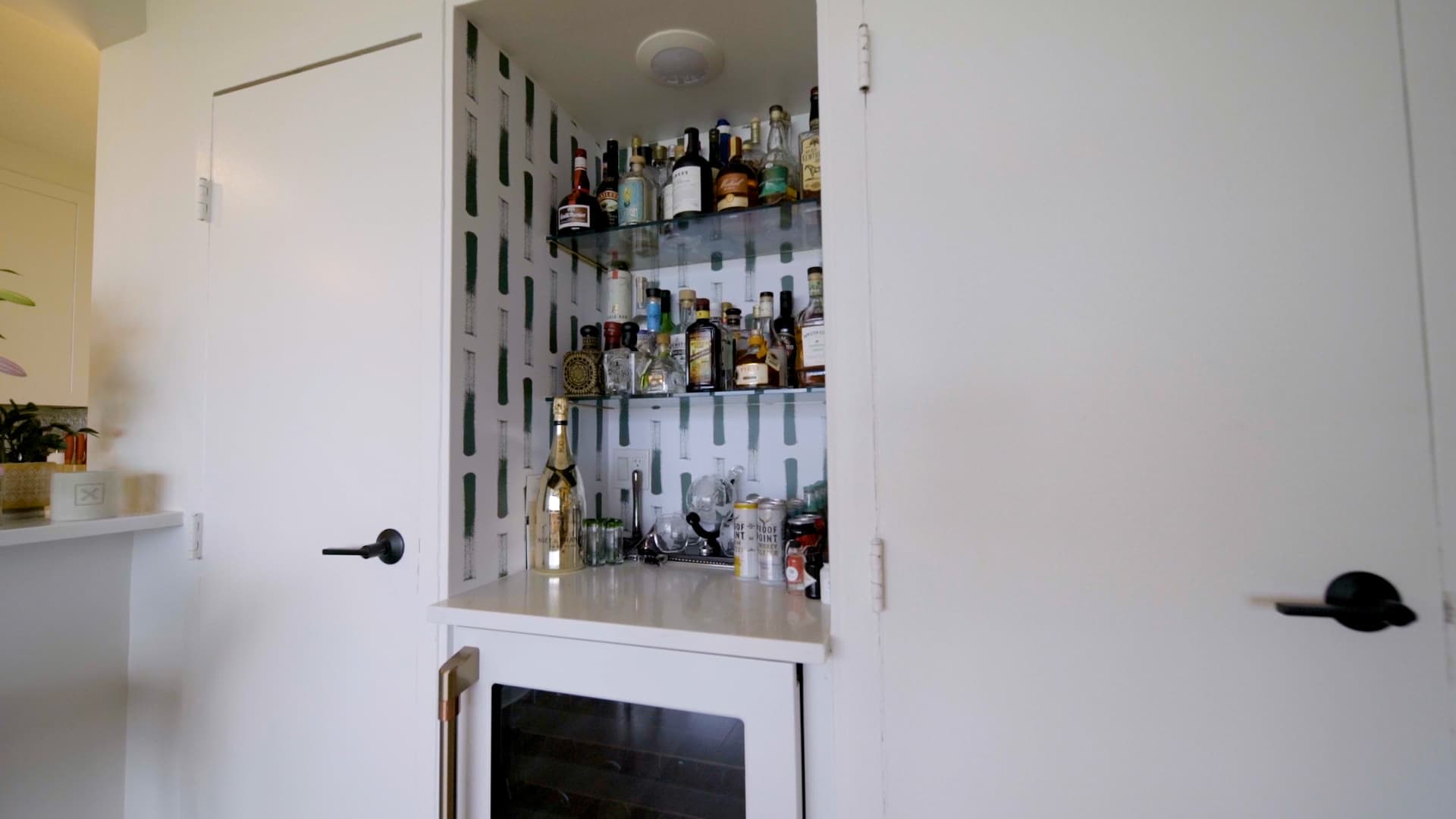 Nabongo converted a closet into a built-in bar for making cocktails at home.