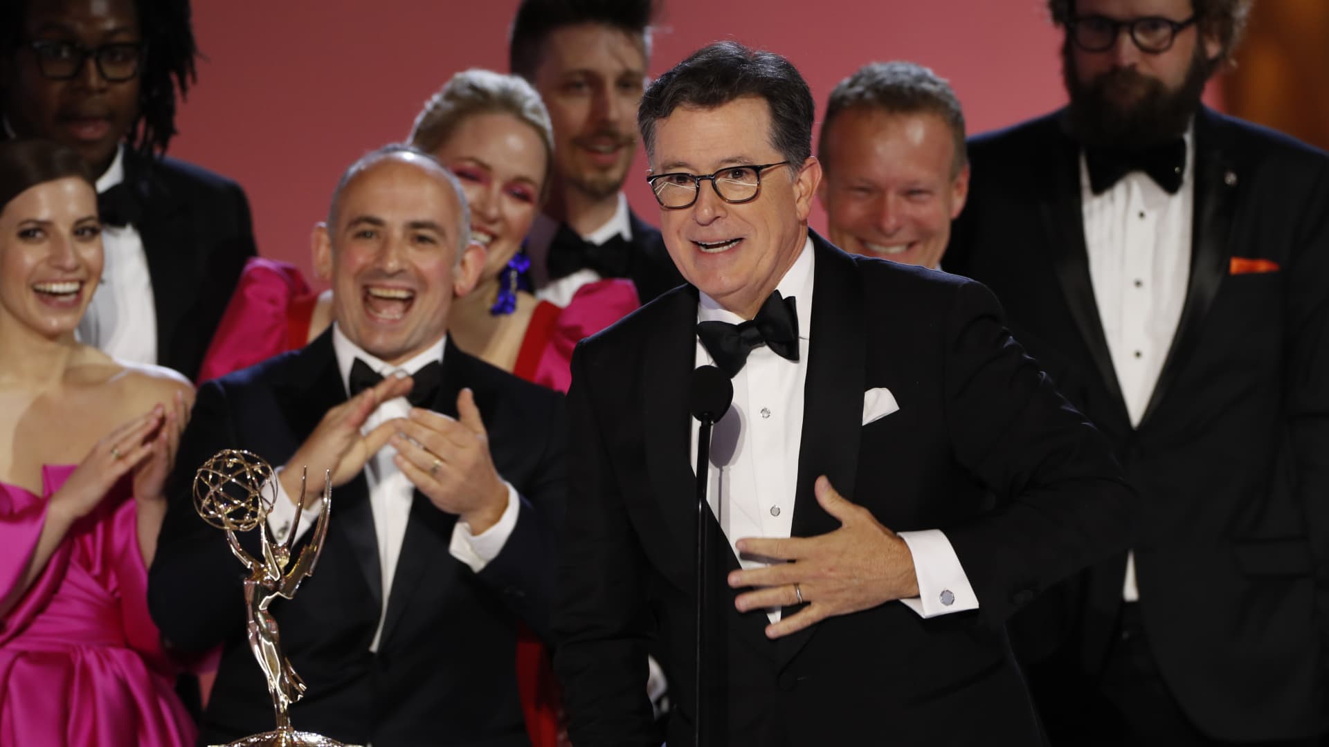 Stephen Colbert and the writers of The Late Show with Stephen Colbert appears at the 73RD EMMY AWARDS, broadcast Sunday, Sept. 19.