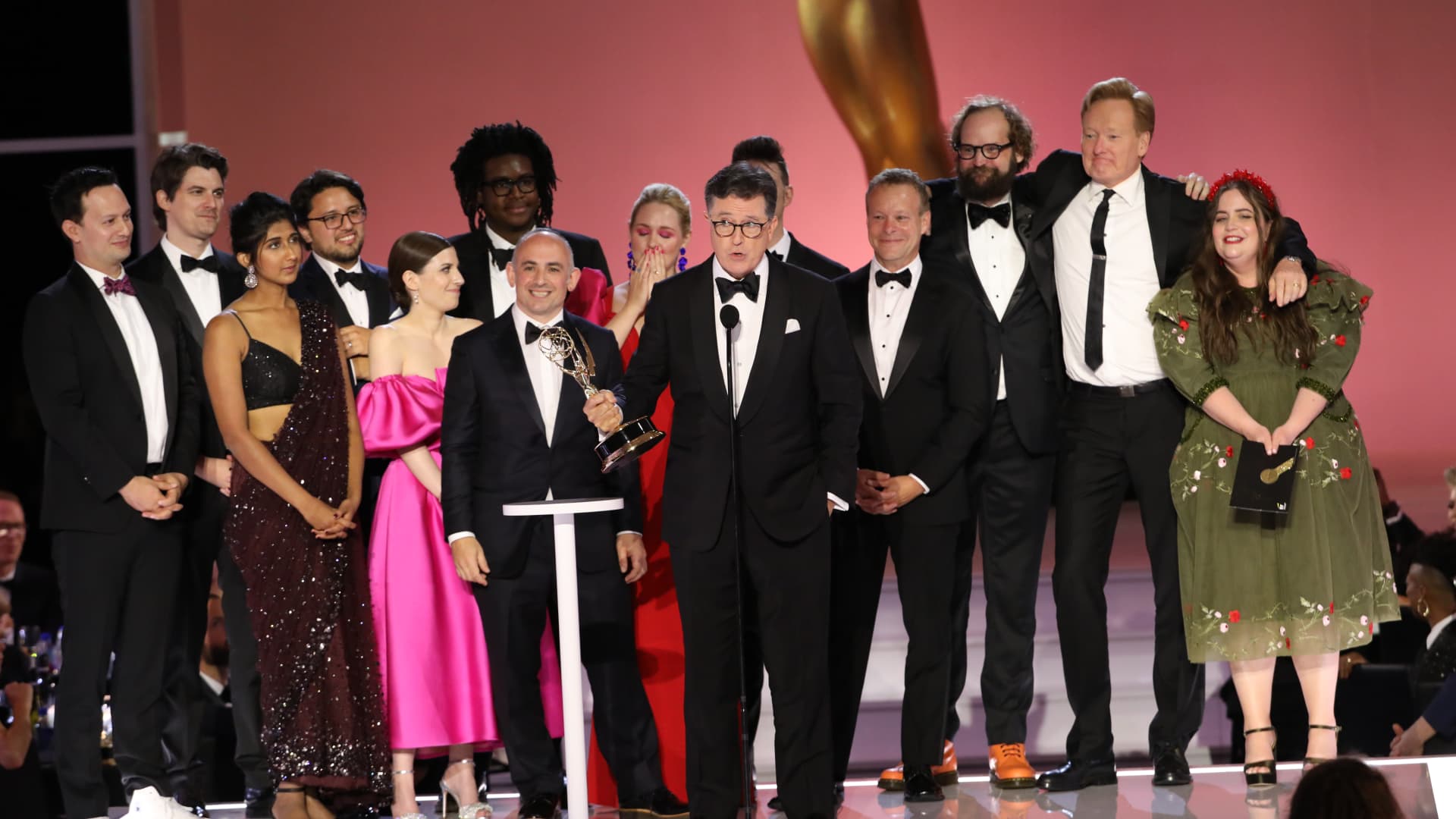 Stephen Colbert and the writers of The Late Show with Stephen Colbert appears at the 73RD EMMY AWARDS, broadcast Sunday, Sept. 19.