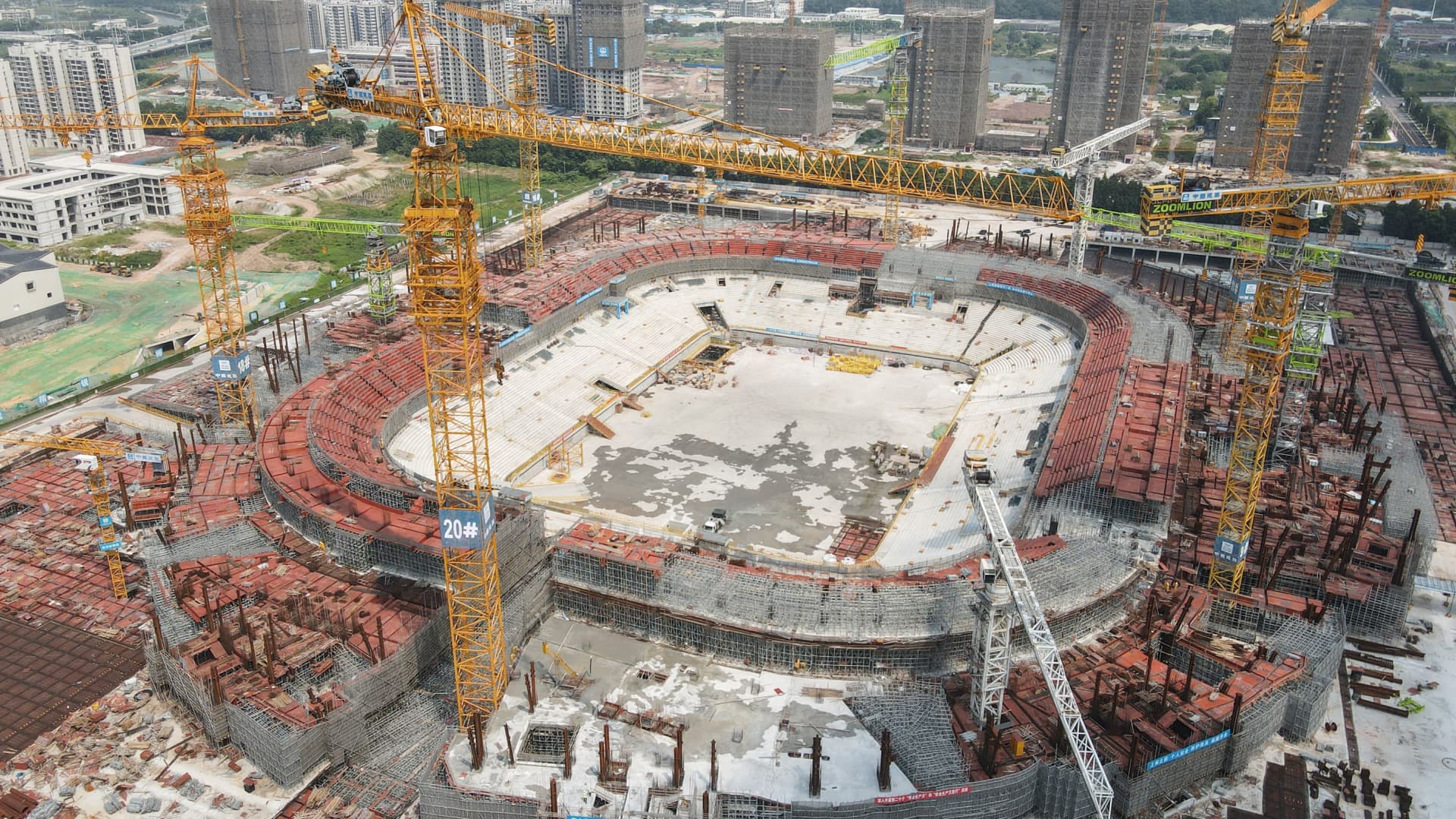 Guangzhou Evergrande Football Stadium under construction in Guangzhou, China's Guangdong province on Sep. 17, 2021