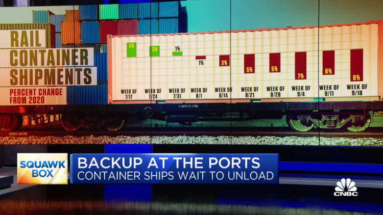 Container ships wait to unload amid backup at the ports
