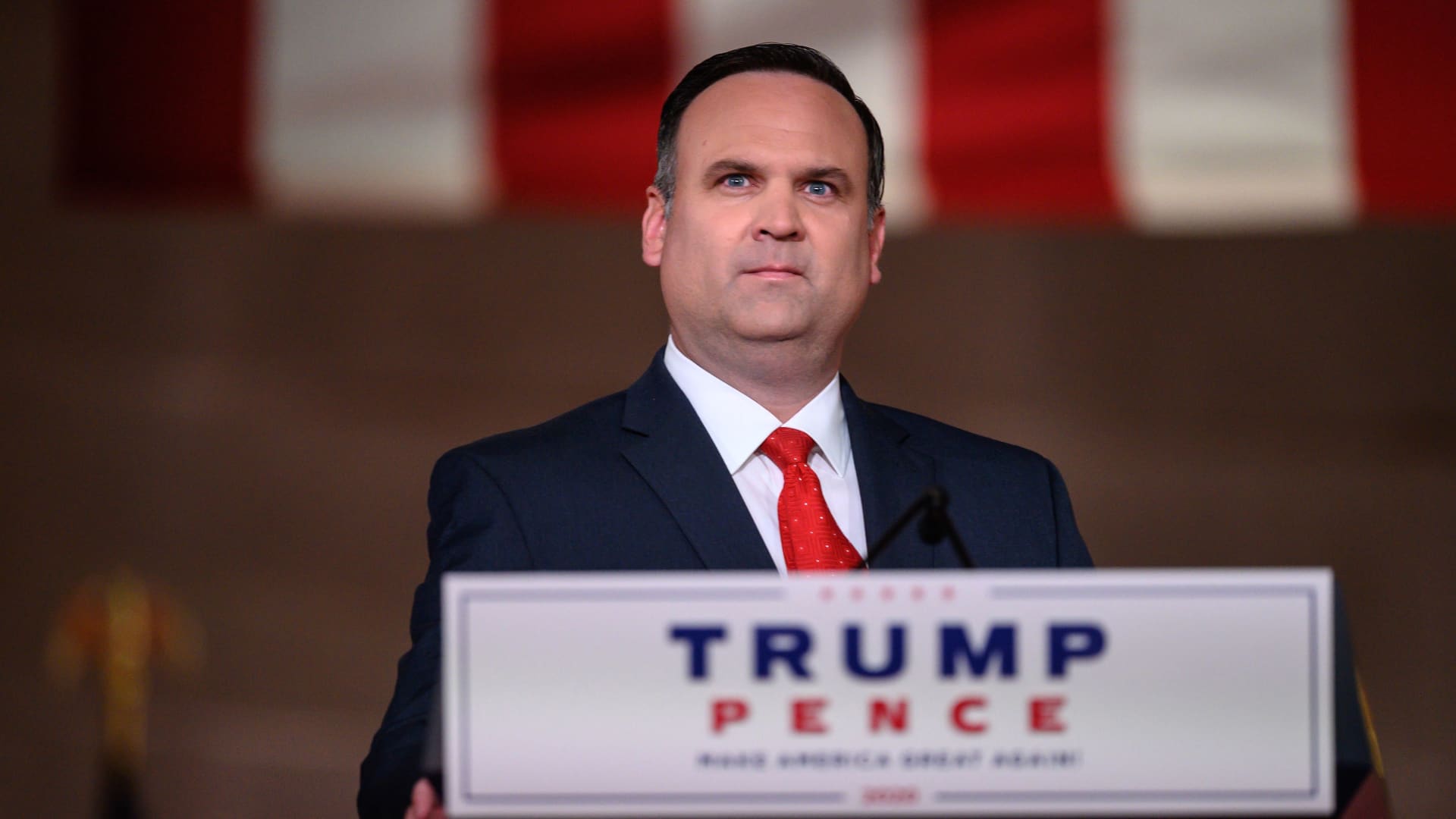 White House Deputy Chief of Staff for Communications Dan Scavino addresses the Republican National Convention in a pre-recorded speech at the Andrew W. Mellon Auditorium in Washington, DC, on August 26, 2020.