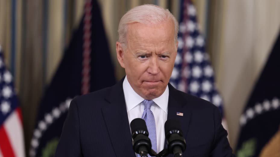 U.S. President Joe Biden answers questions from reporters after speaking about coronavirus disease (COVID-19) vaccines and booster shots in the State Dining Room at the White House in Washington, U.S., September 24, 2021.
