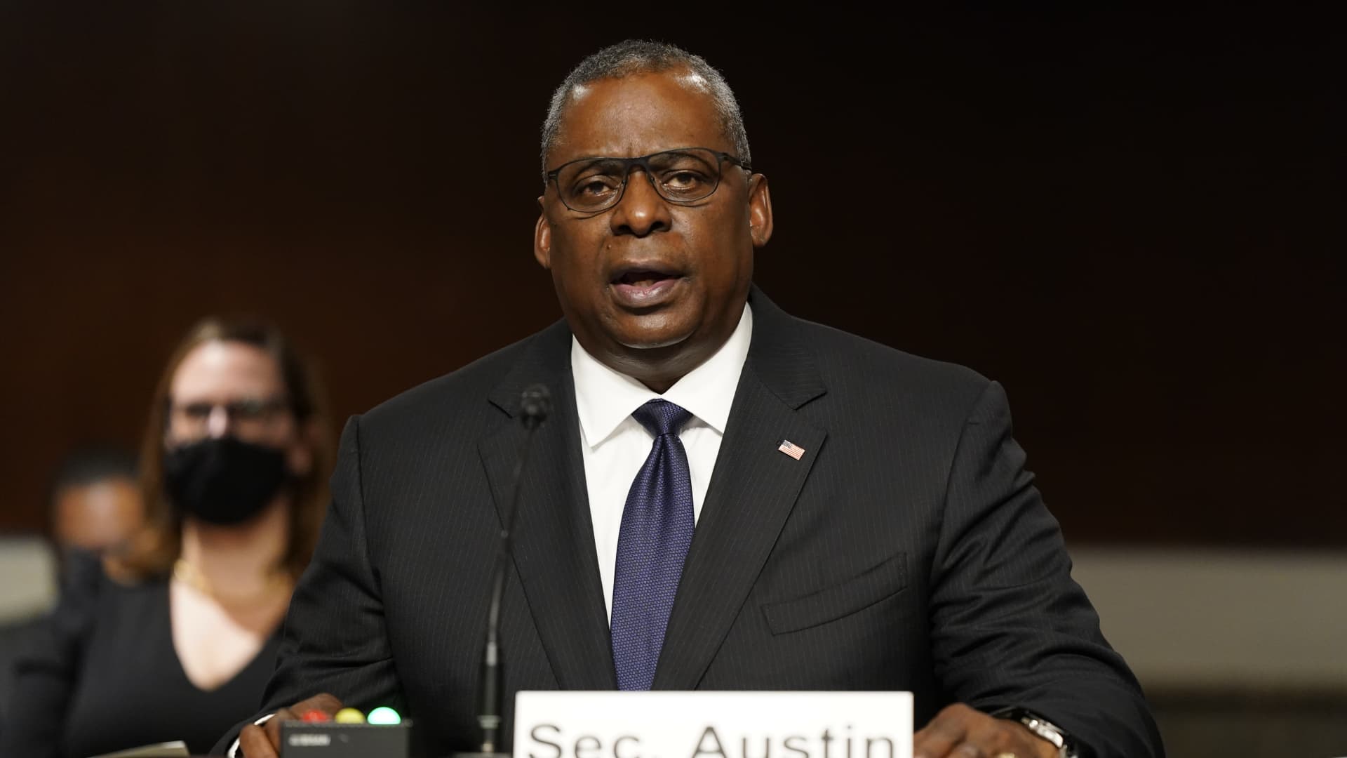 U.S. Secretary of Defense Lloyd Austin speaks during a Senate Armed Services Committee hearing on the conclusion of military operations in Afghanistan and plans for future counterterrorism operations on Capitol Hill on September 28, 2021 in Washington, DC.