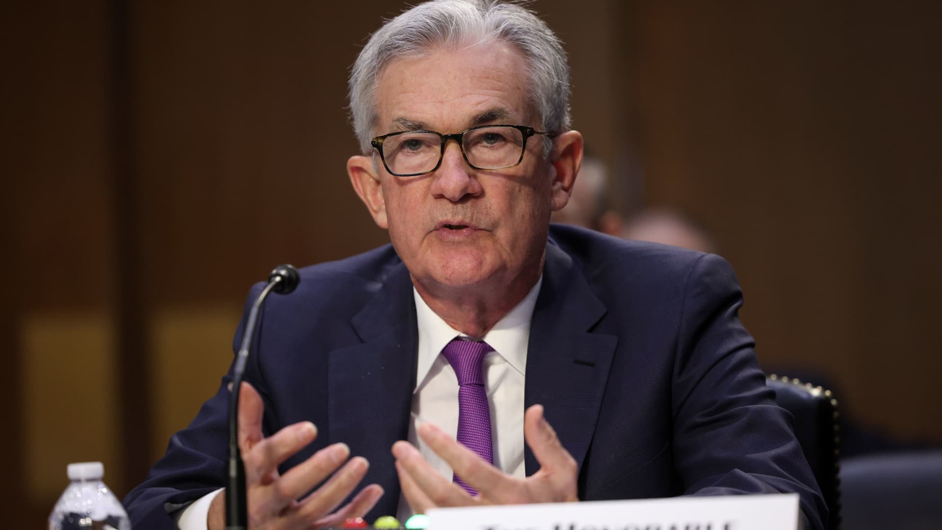Federal Reserve Chairman Jerome Powell testifies during a Senate Banking, Housing and Urban Affairs Committee hearing on the CARES Act, at the Hart Senate Office Building in Washington, DC, U.S., September 28, 2021.