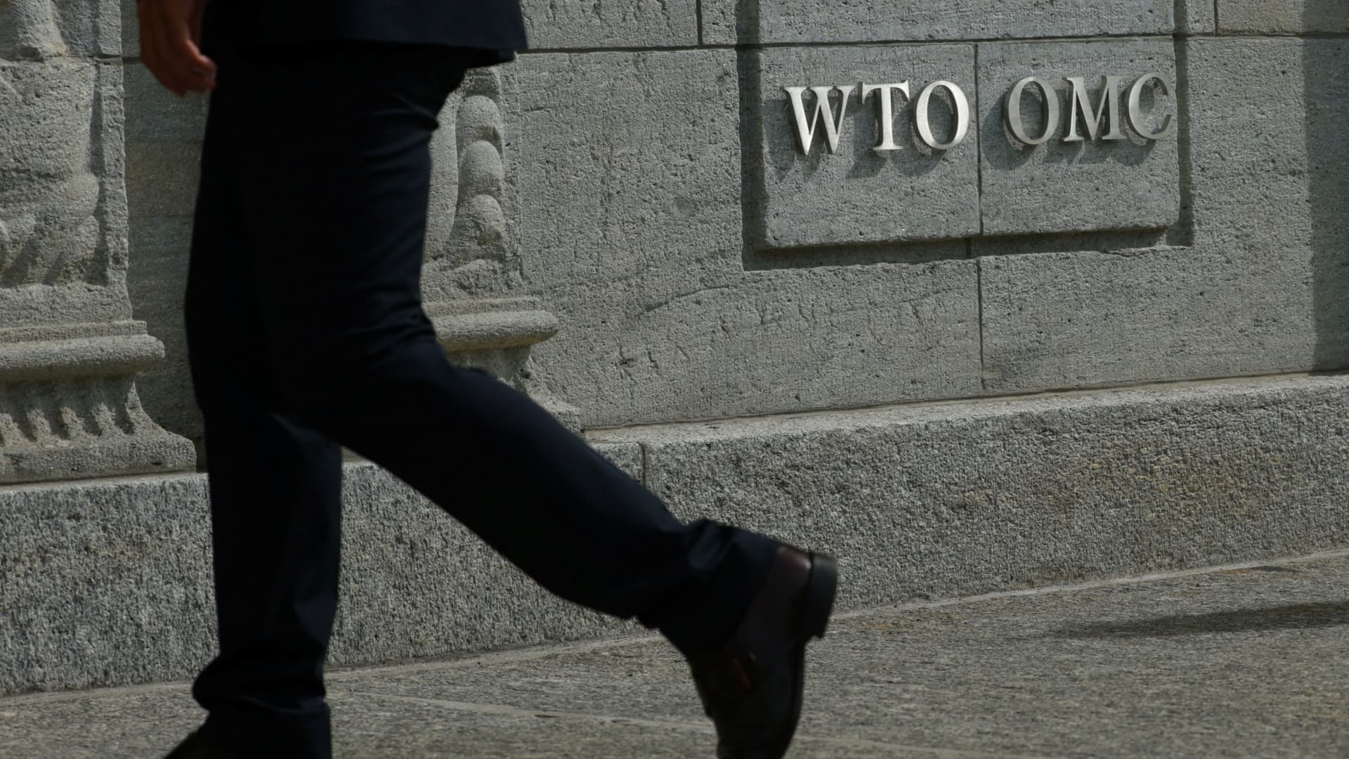 A logo is pictured outside the World Trade Organization (WTO) in Geneva, Switzerland, September 28, 2021.