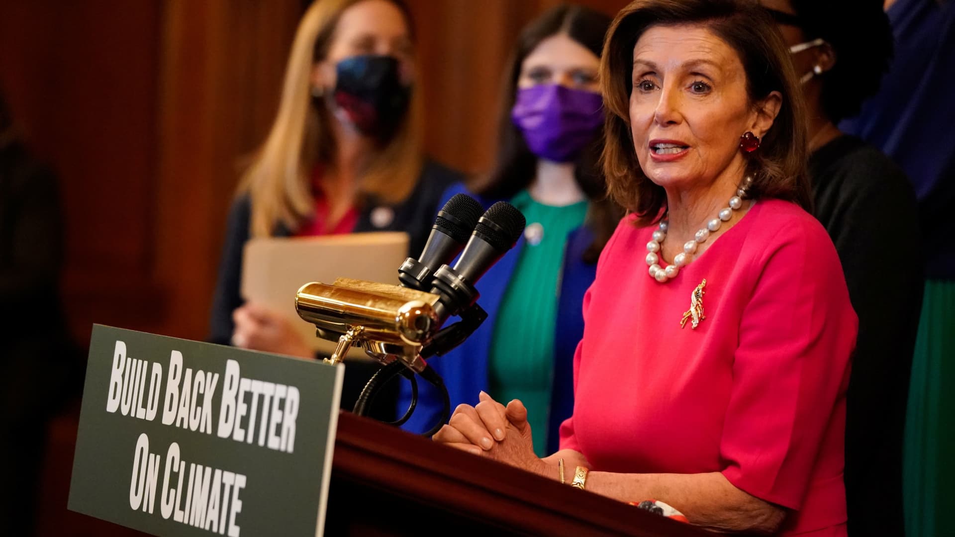 House Speaker Nancy Pelosi (D-CA) speaks during an event about the Build Back Better Act and climate crisis at the U.S. Capitol in Washington, U.S., September 28, 2021.