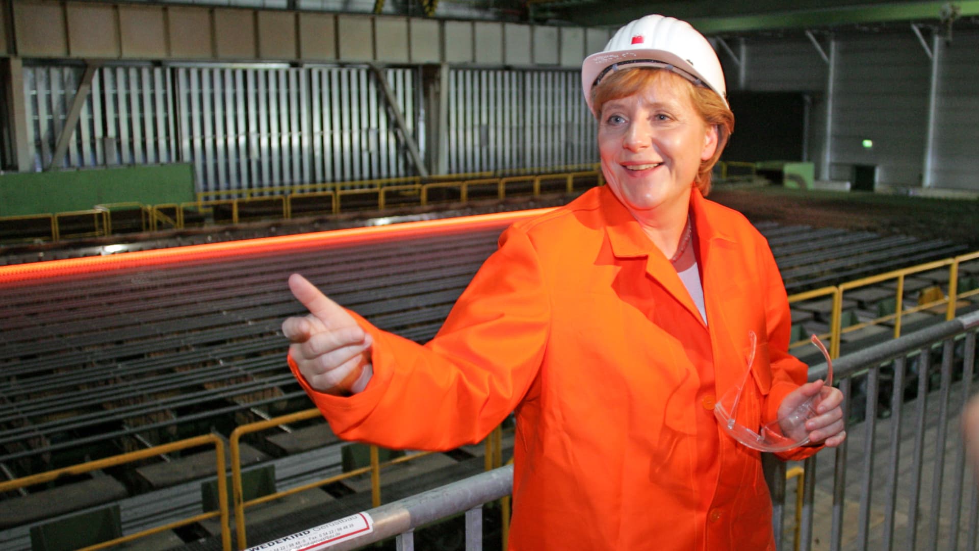 Angela Merkel visiting a steelmill on August 30, 2005, in Georgsmarienhuette, Germany.