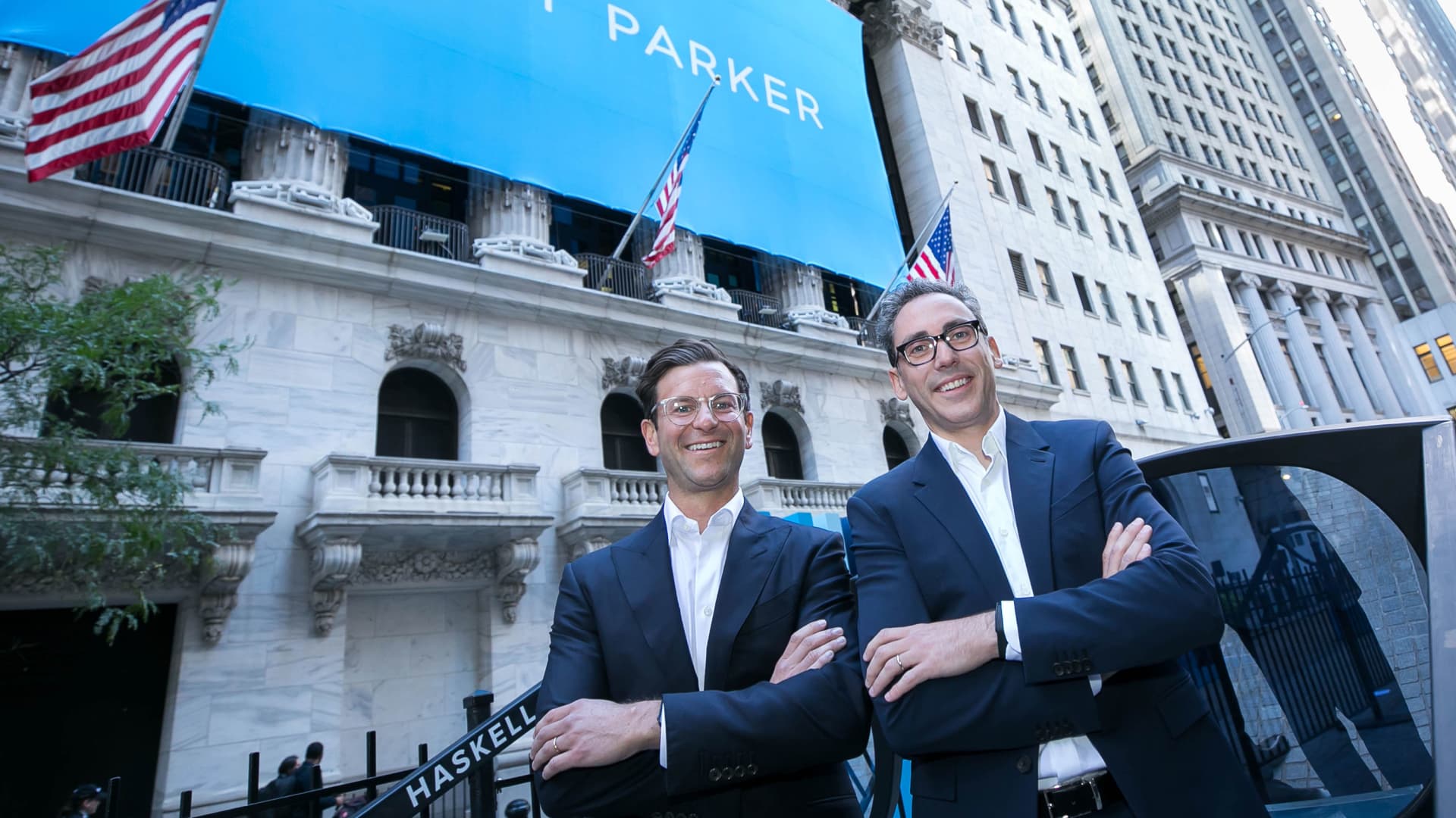 Co-CEOs, Neil Blumenthal & Dave Gilboa of Warby Parker at the NYSE, September 29, 2021.