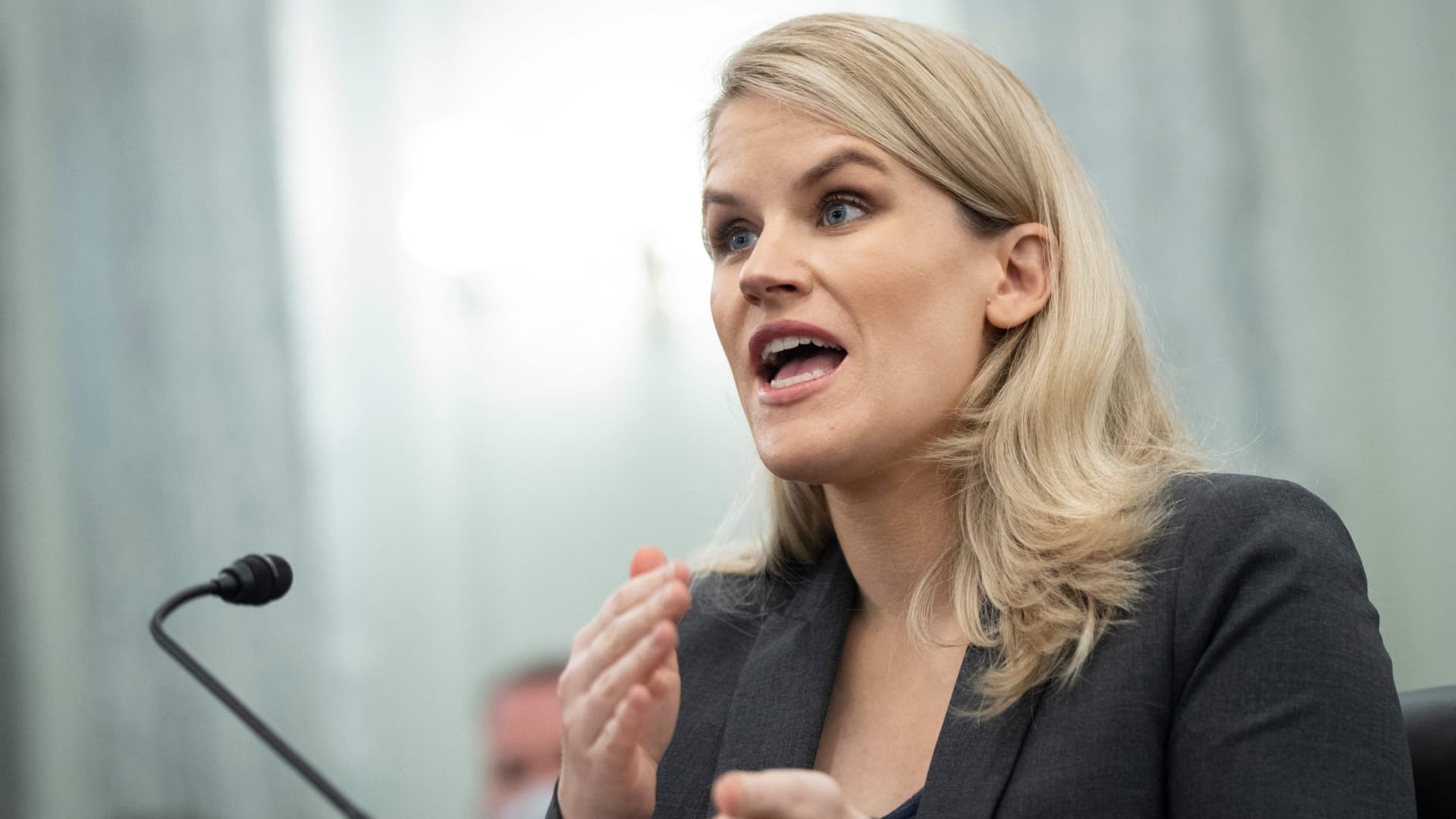 Former Facebook employee and whistleblower Frances Haugen testifies before a Senate Committee on Commerce, Science, and Transportation hearing on Capitol Hill, October 5, 2021, in Washington, DC.