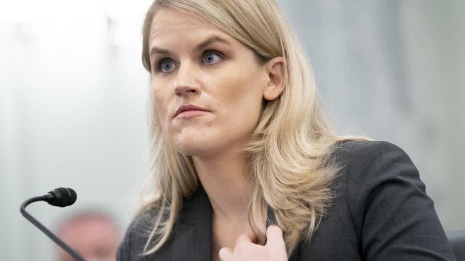 Frances Haugen, Facebook whistle-blower, speaks during a Senate Commerce, Science and Transportation Subcommittee hearing in Washington, D.C., U.S., on Tuesday, Oct. 5, 2021.