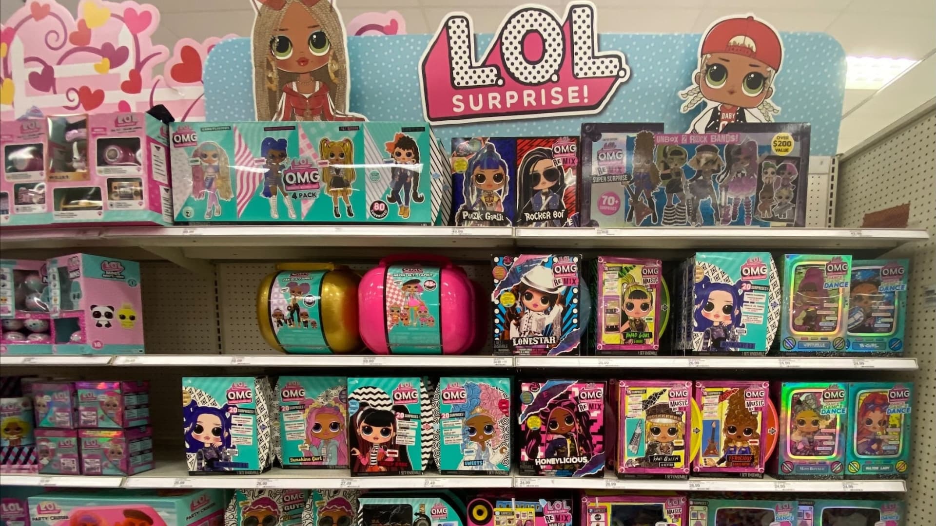 LOL Surprise toys on a shelf at Target.