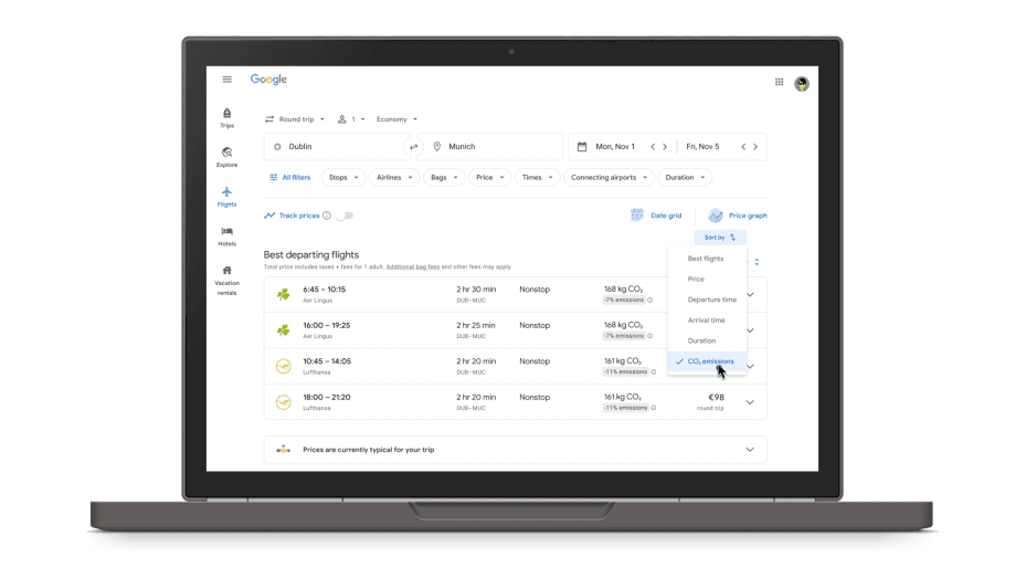 As of Wednesday, Google is bringing information on carbon emissions directly into Google Flights.