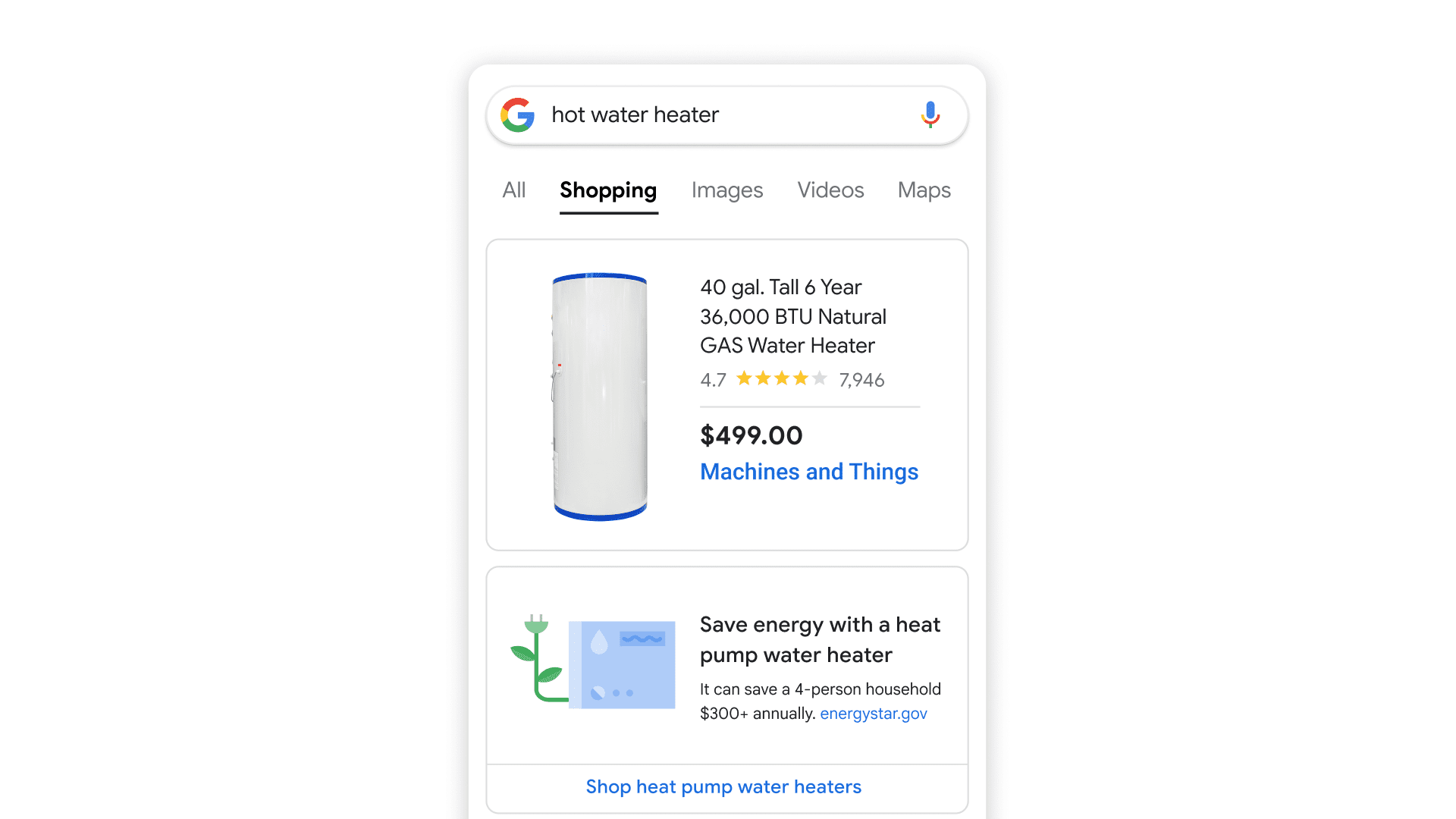 As of Wednesday, in the United States, Google Shopping will recommend cost-effective, sustainable options when customers search for energy-intensive appliances, like furnaces or water heaters.