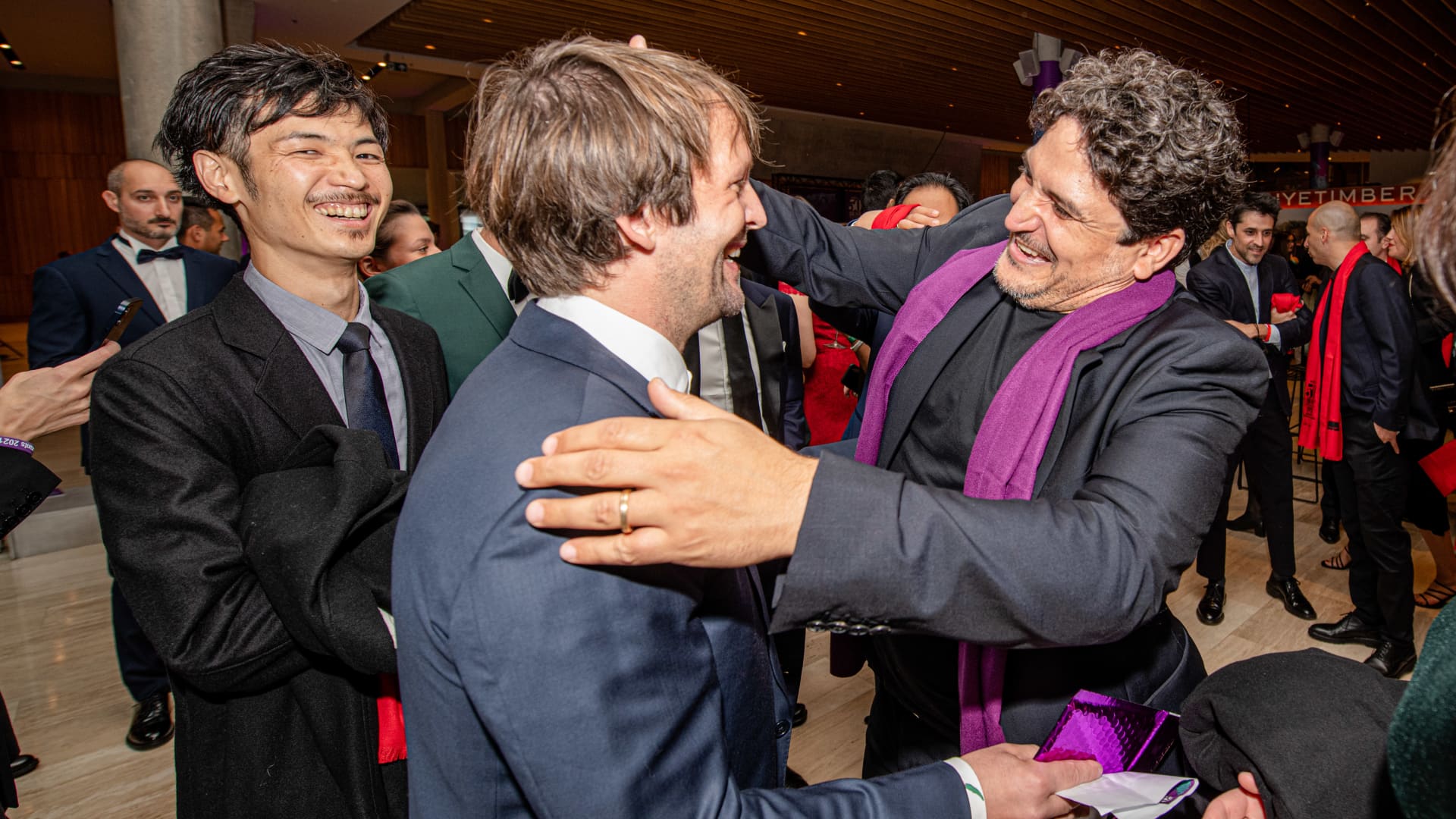 Noma's Rene Redzepi (L) is congratulated by Chef Mauro Colagreco (R) of France's Mirazur restaurant at the awards ceremony of the 'World's 50 Best Restaurants 2021', in Antwerp, Belgium on Tuesday, Oct. 5, 2021.