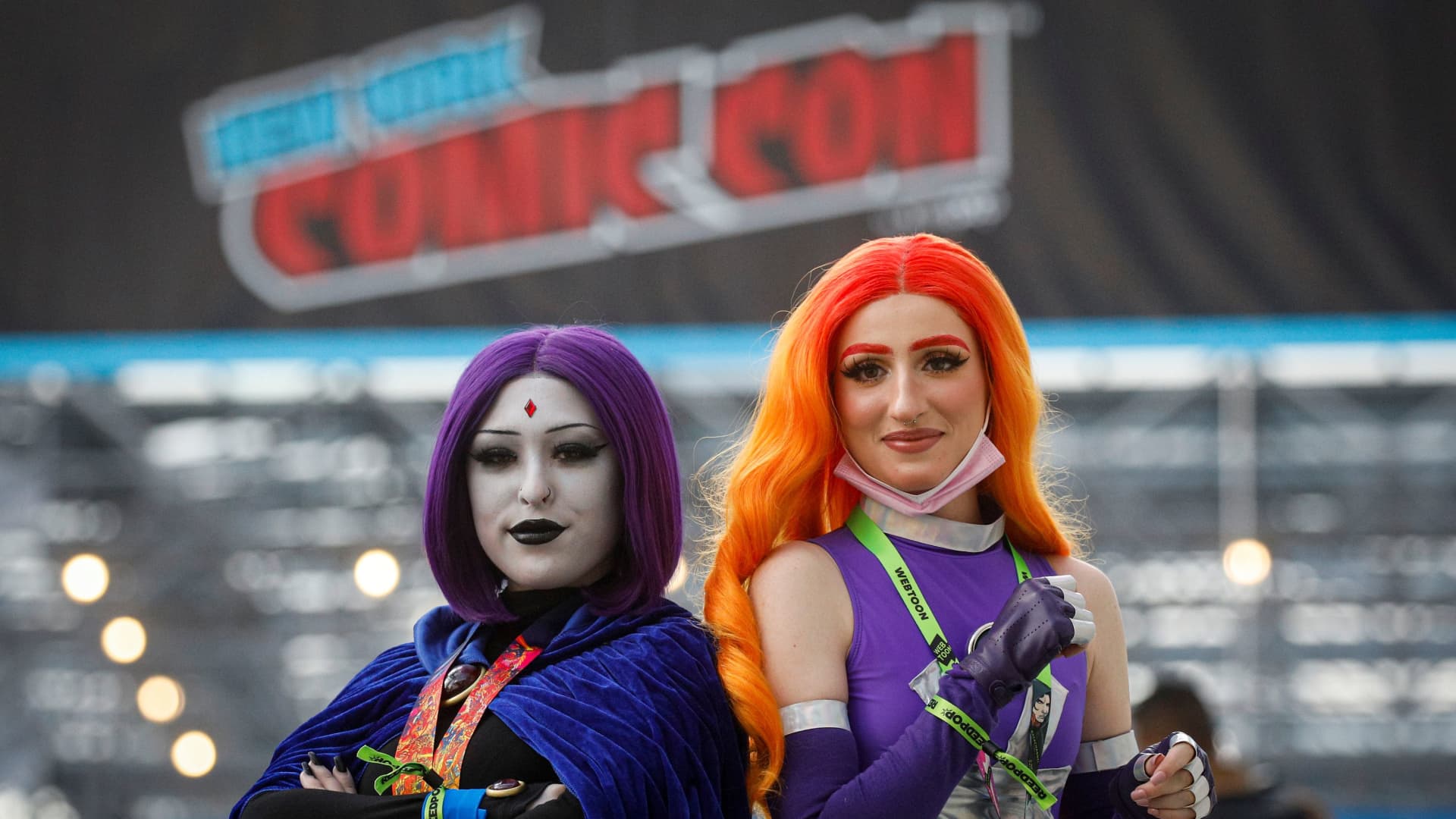 Women in costume pose together at the 2021 New York Comic Con,at the Jacob Javits Convention Center in Manhattan in New York City, New York, U.S., October 7, 2021.