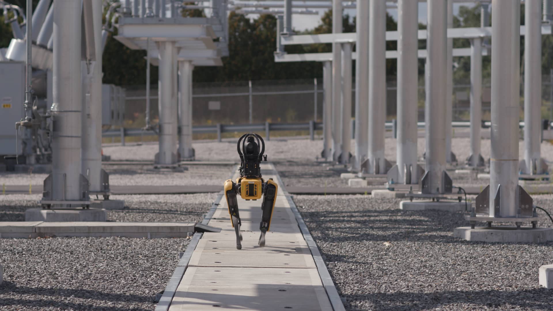 Boston Dynamics' Spot robot performs an inspection at a National Grid substation in Massachusetts.