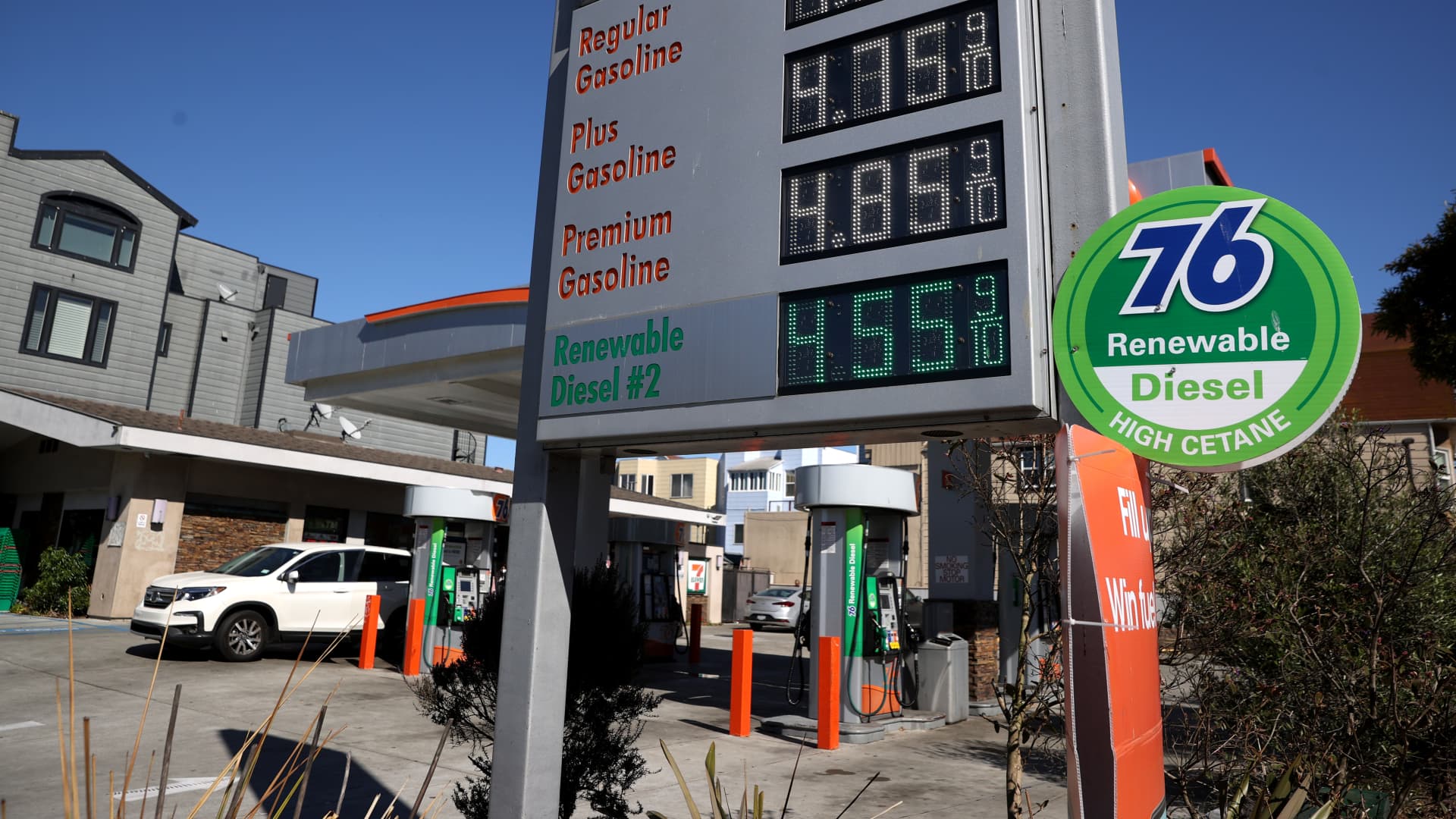 Gas prices were more than $4.00 per gallon at a San Francisco gas station on Oct. 12, 2021.