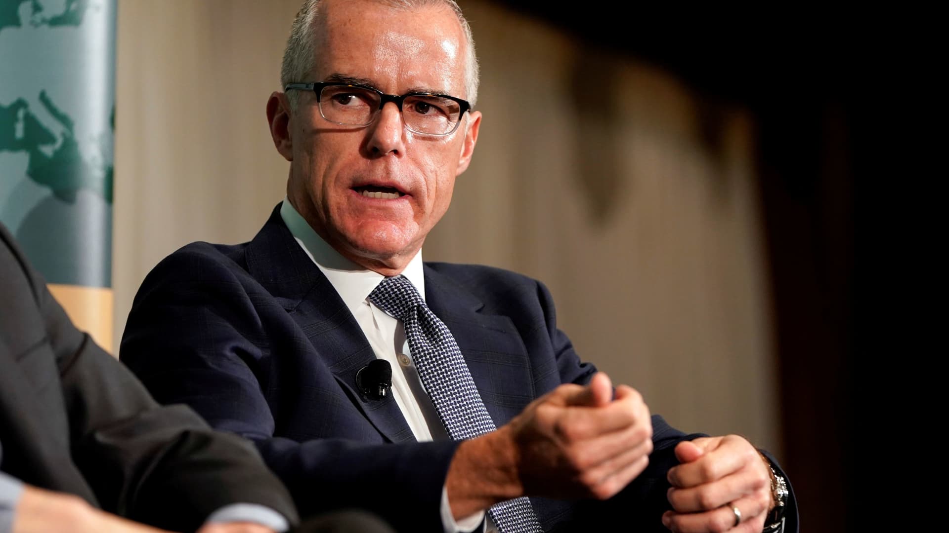 Former acting FBI director Andrew McCabe speaks during a forum on election security titled, “2020 Vision: Intelligence and the U.S. Presidential Election” at the National Press Club in Washington, October 30, 2019.