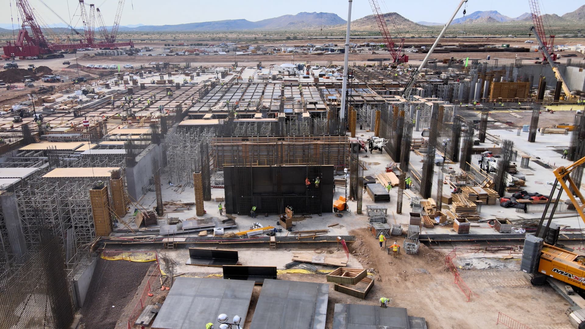 TSMC's $12 billion 5-nanometer chip fabrication plant is six months into being built in northern Phoenix, Arizona, on September 28, 2021.