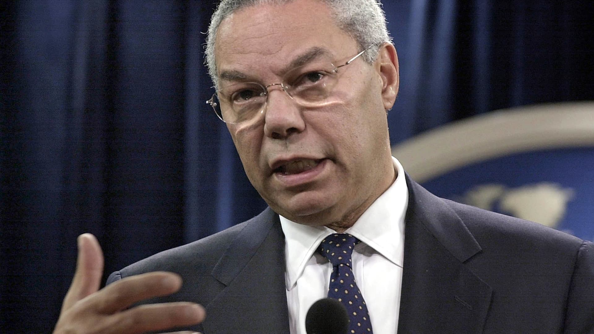 US Secretary of State Colin Powell answers questions during a briefing 12 September 2001 at the State Department in Washington, DC.