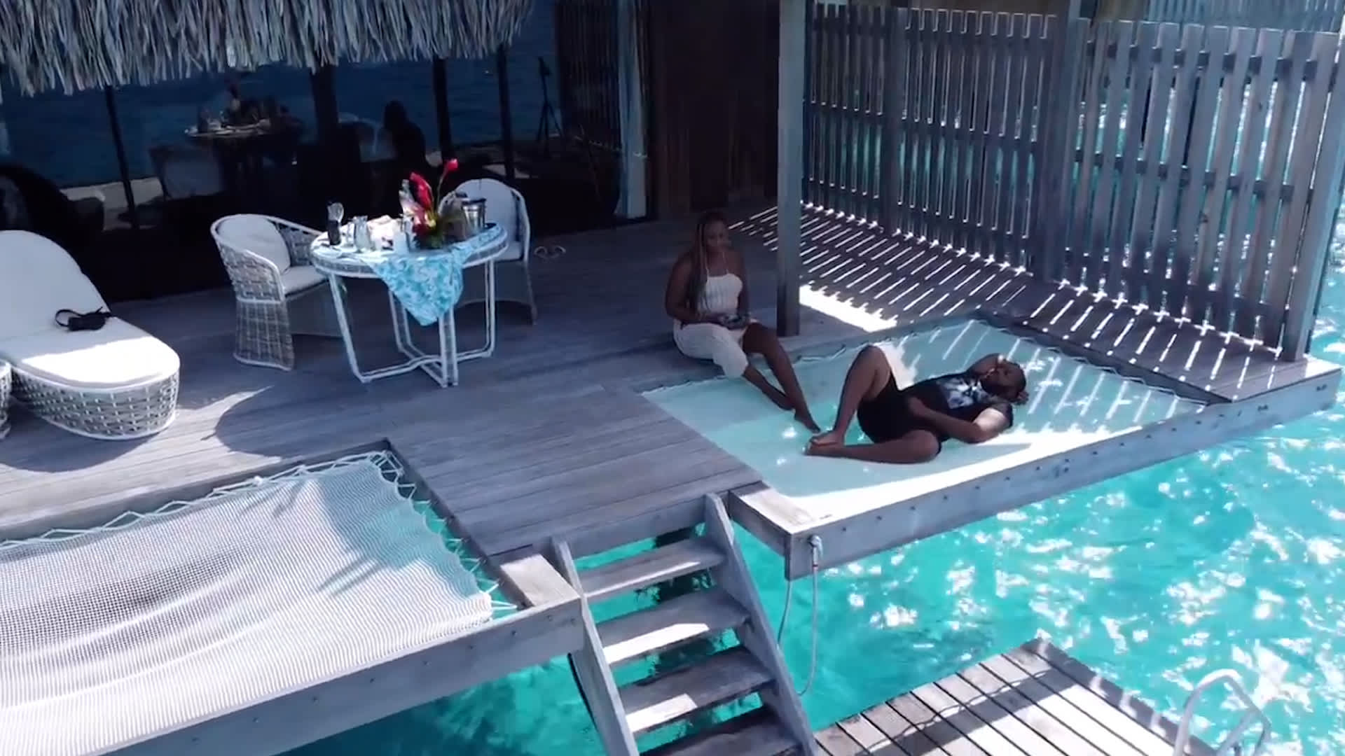 Alston and Gales relaxing in their private Conrad Nui Bora Bora villa, which cost the couple $1200 a night.