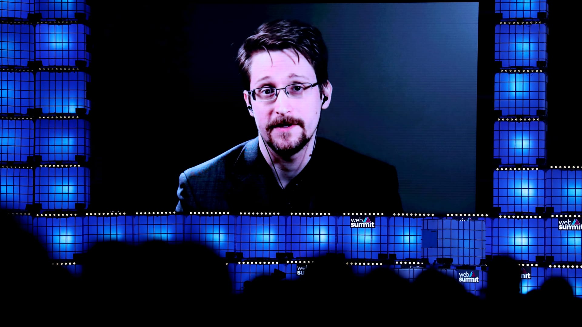 NSA whistleblower Edward Snowden speaks live from Russia during the Web Summit technology conference in Lisbon, Portugal on November 4, 2019.