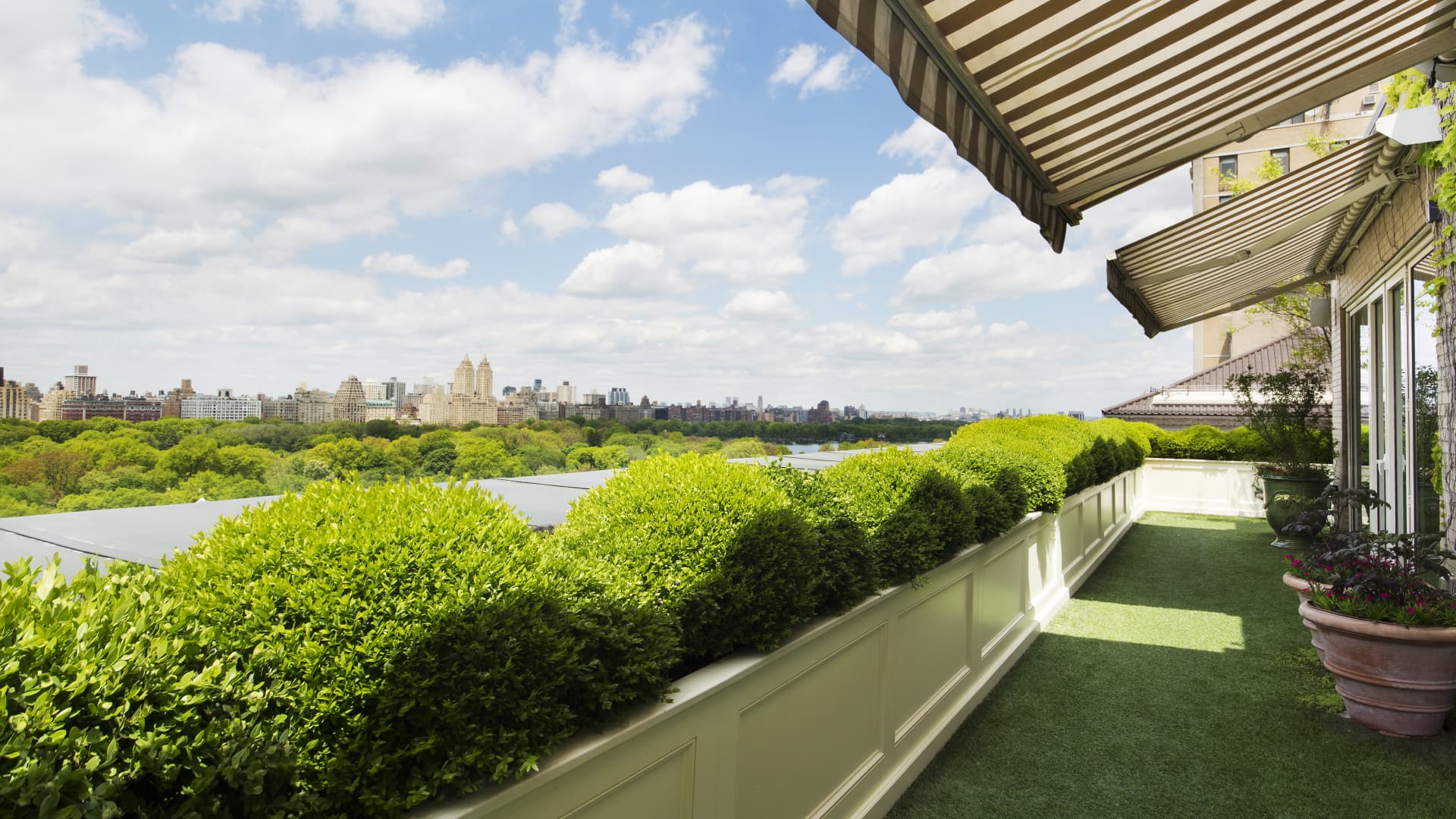 The penthouse terrace overlooks Central Park.