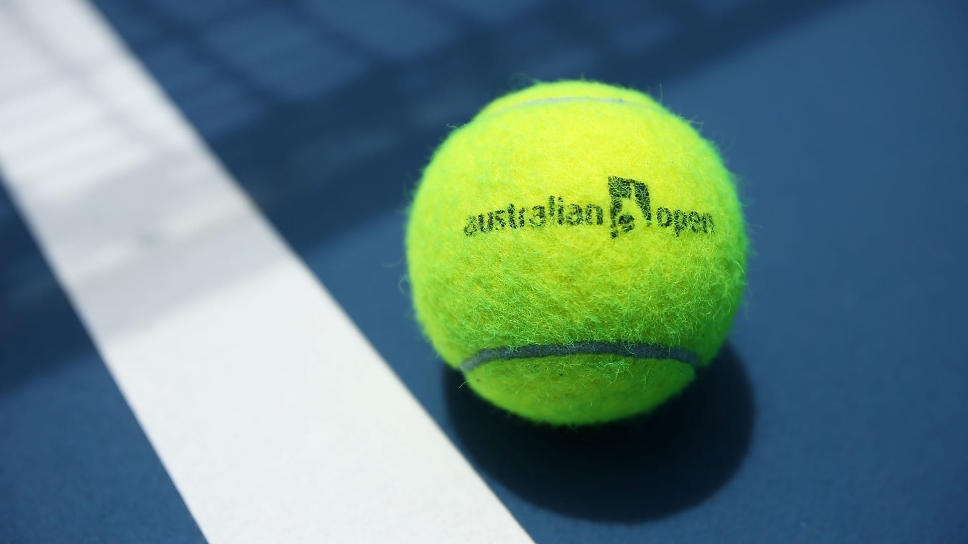In this file photo an Australian Open branded tennis ball is seen on court ahead of the 2015 Australian Open at Melbourne Park on January 11, 2015 in Melbourne, Australia.