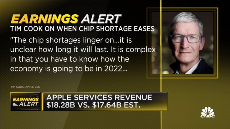 Apple CEO Tim Cook says chip shortages will 'linger on'