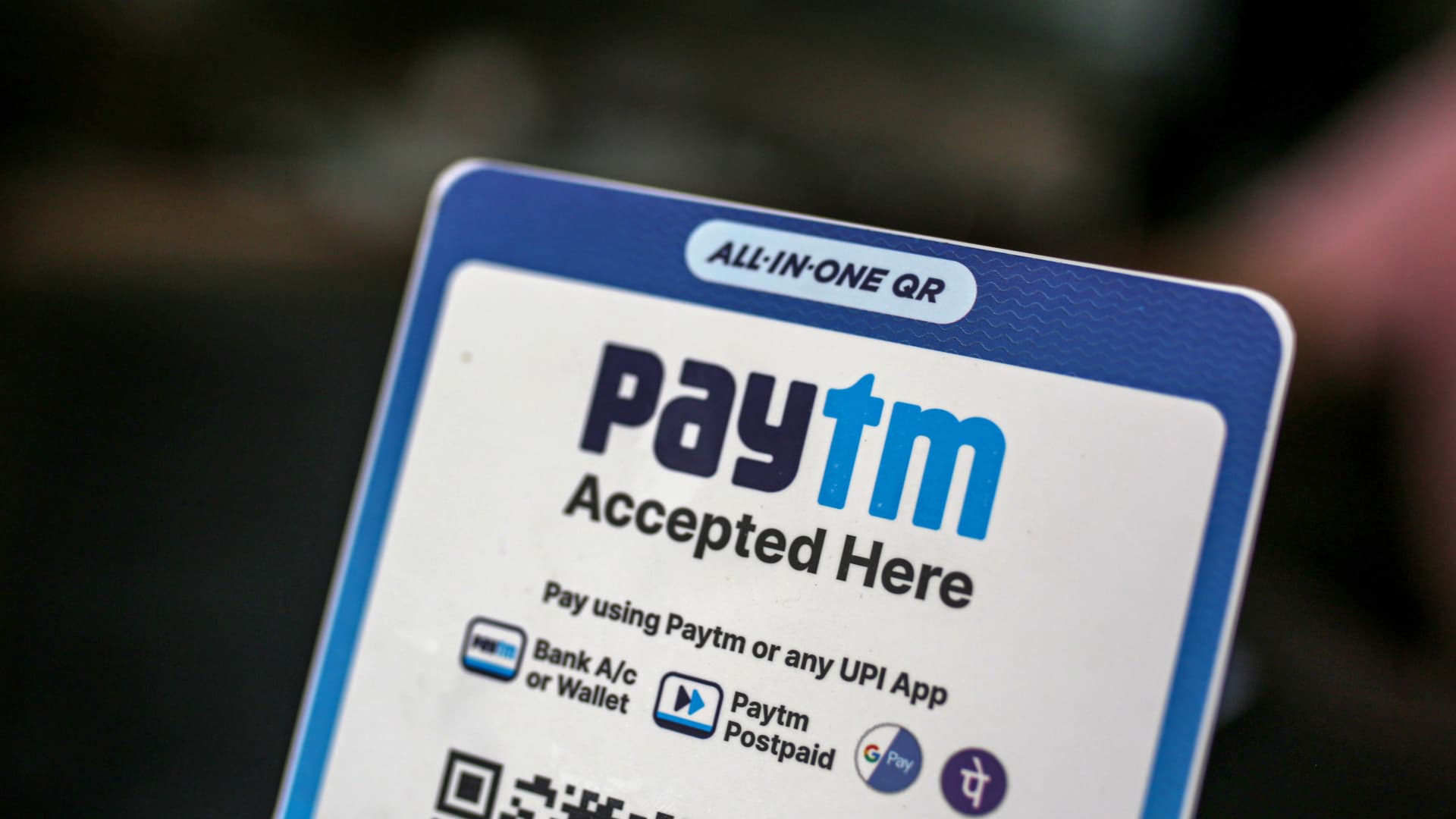 A restaurant advertises the use of the Paytm digital payment system in Mumbai, India, on Saturday, July 17, 2021.