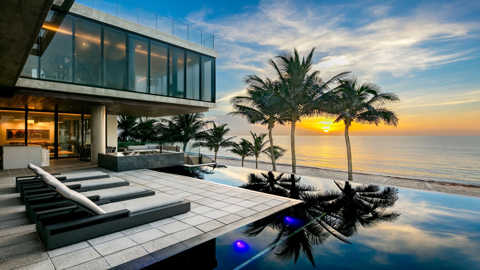 The ocean view from the elevated L-shaped infinity pool on the home's second level.