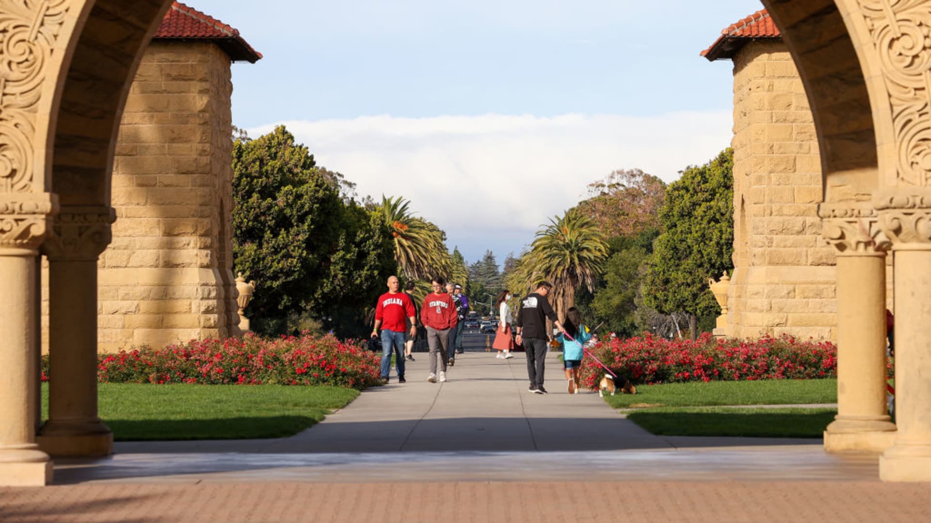 People visit Stanford University in Stanford, California, on Oct. 30, 2021.