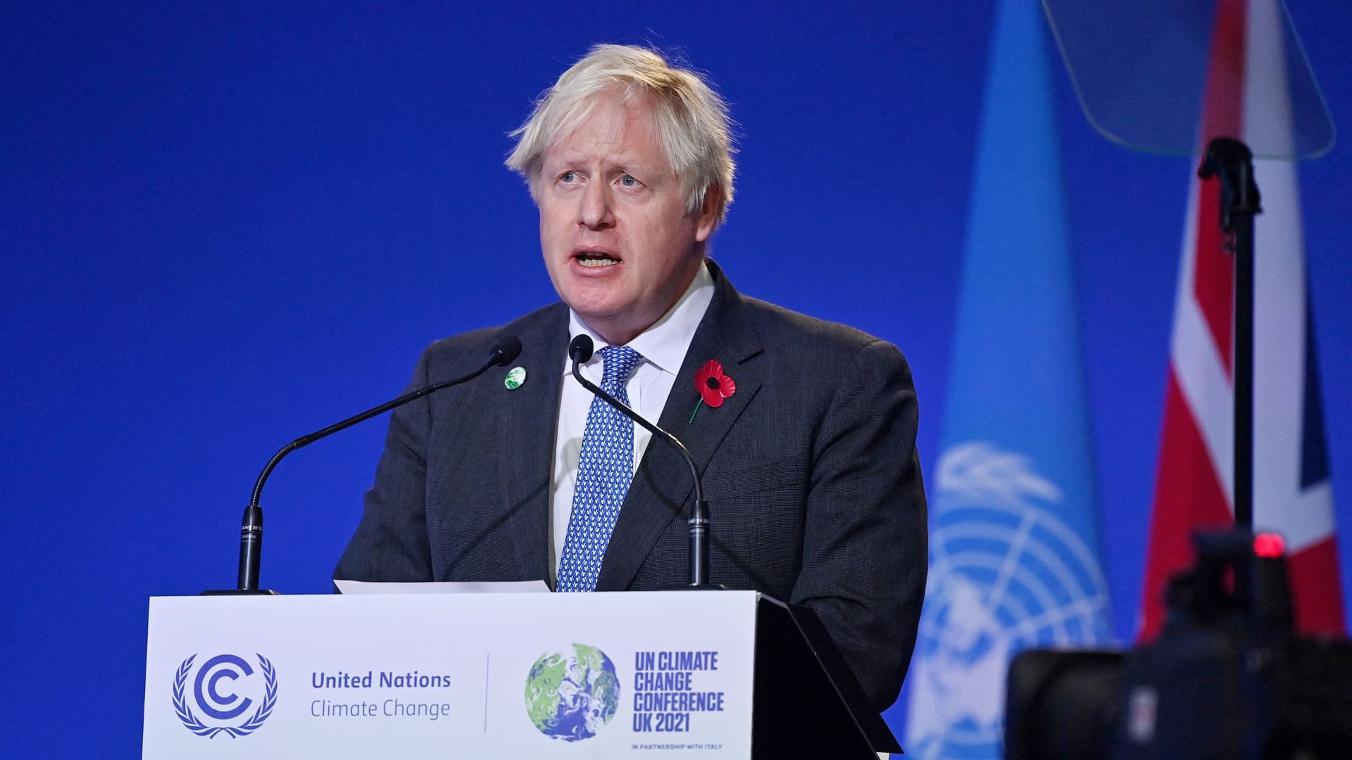 Britain's Prime Minister Boris Johnson speaks during the opening ceremony of the COP26 UN Climate Change Conference in Glasgow, Scotland on November 1, 2021.