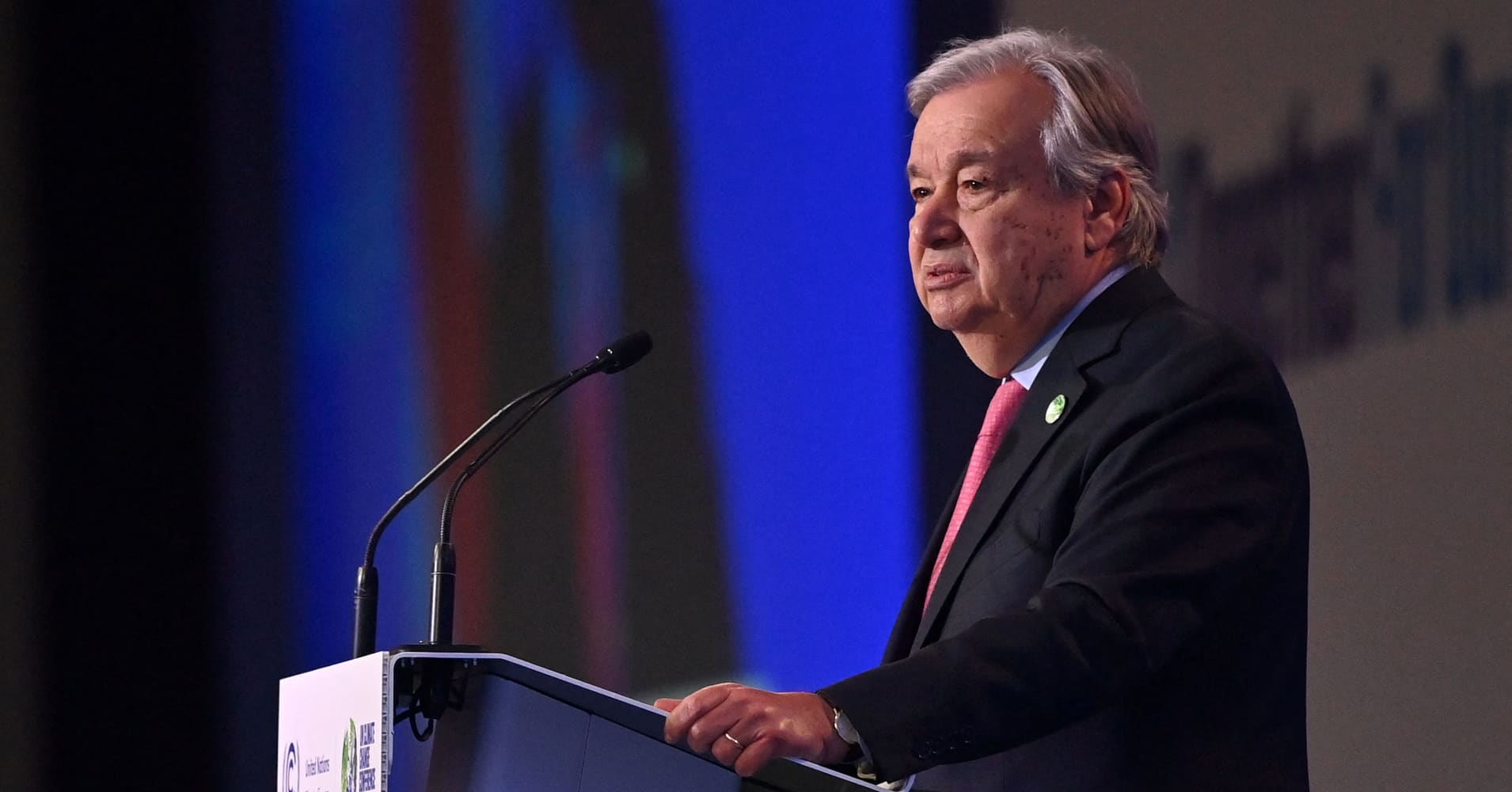 United Nations (UN) Secretary General Antonio Guterres speaks during the opening ceremony of the COP26 UN Climate Change Conference in Glasgow, Scotland on November 1, 2021.