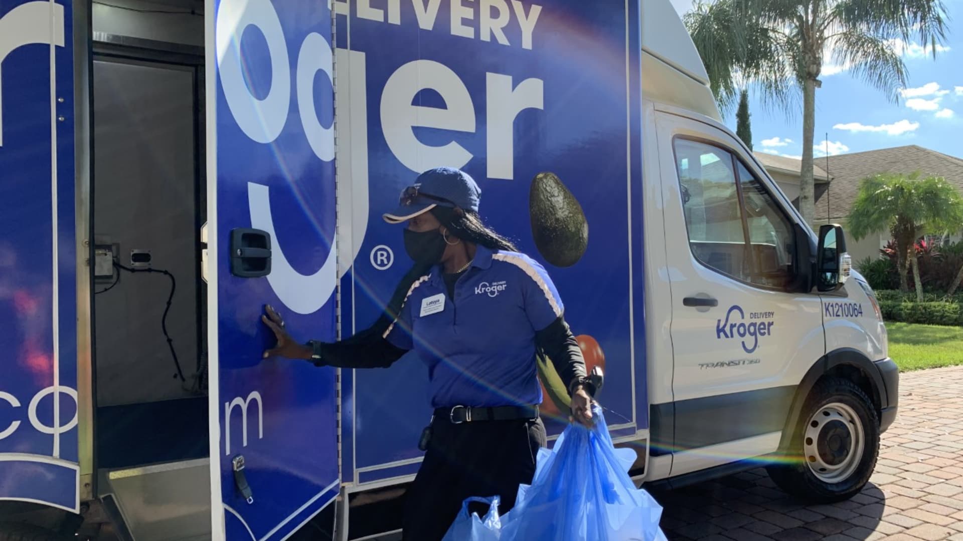 Kroger's delivery vans double as a billboard. The company is using them to get out the word that it's now offering grocery deliveries in Florida.