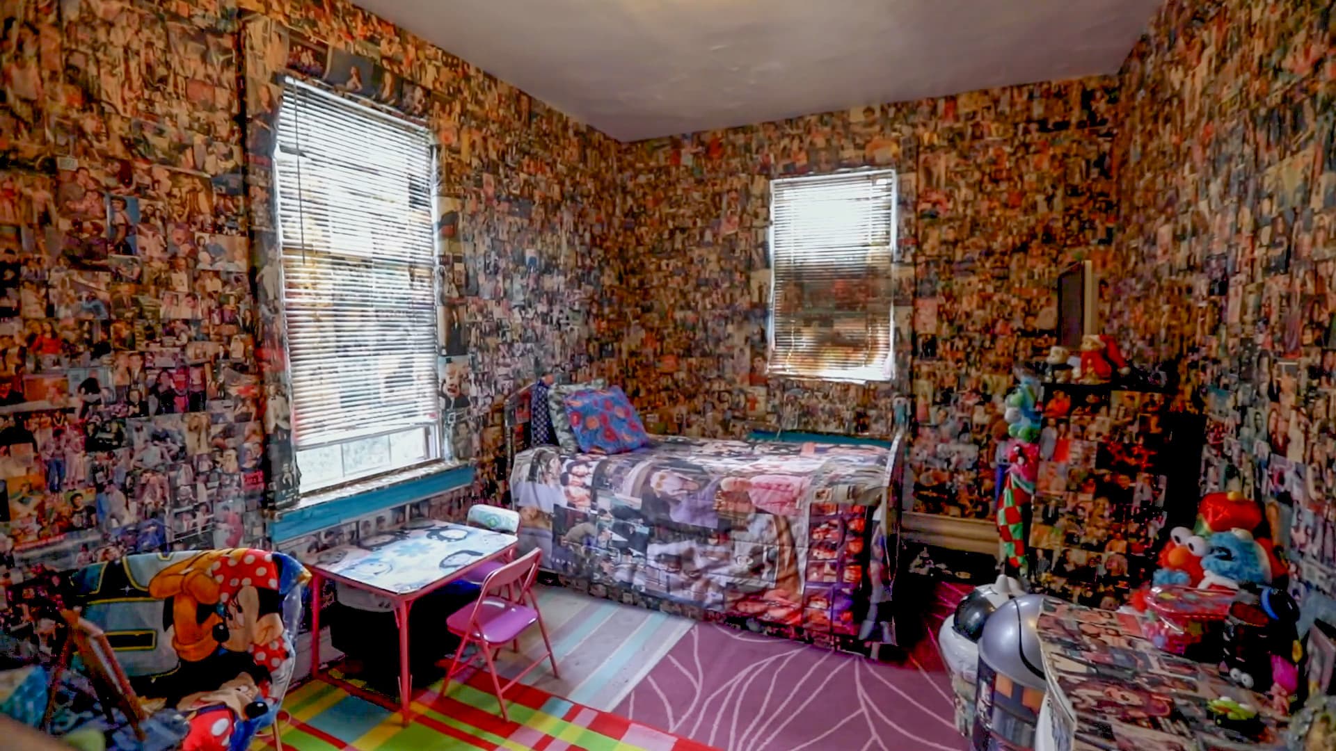 The blinds in Mooney's bedroom were the most difficult surfaces to collage, she says.